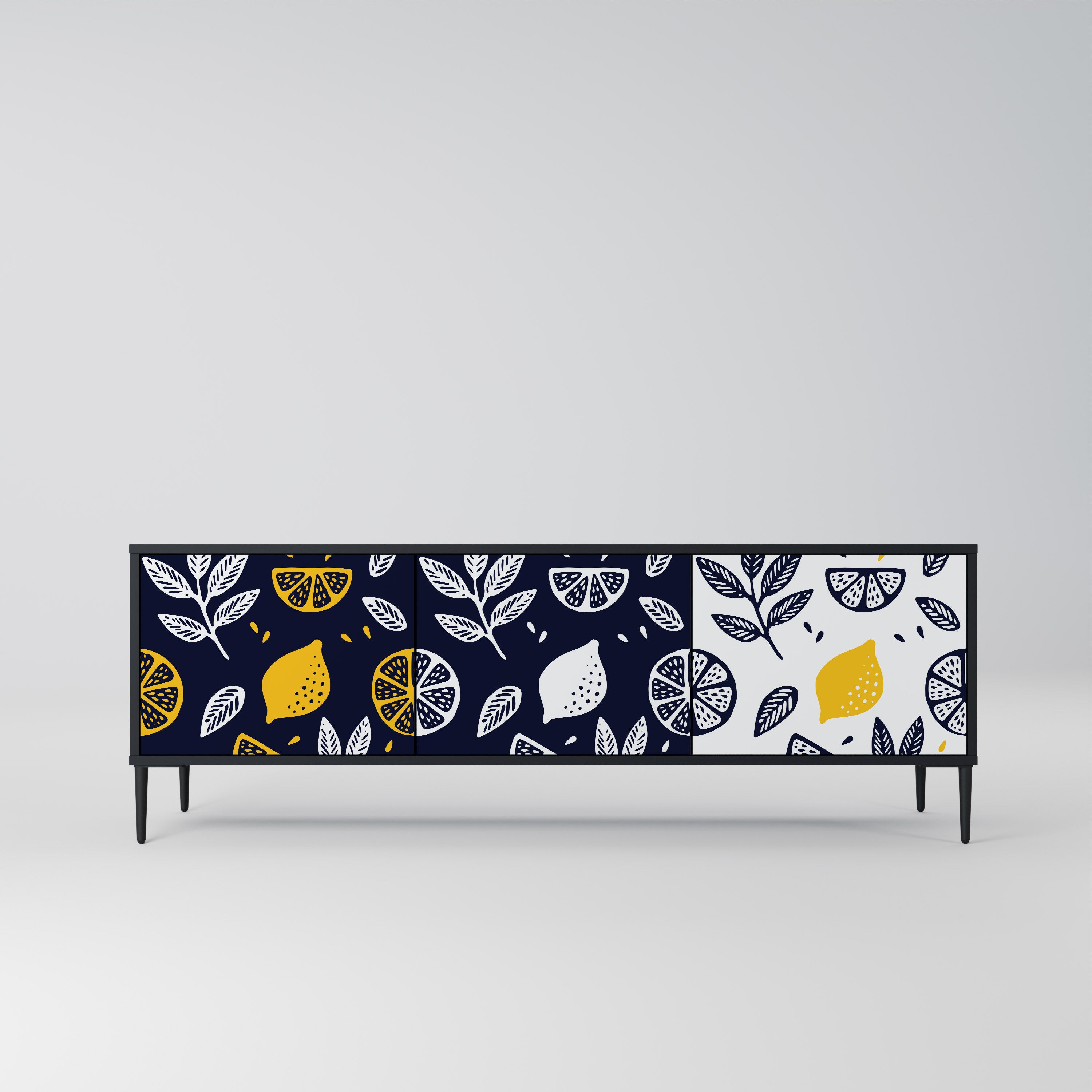 Mueble de TV de 3 puertas CITRUS BLACK AND WHITE con acabado negro