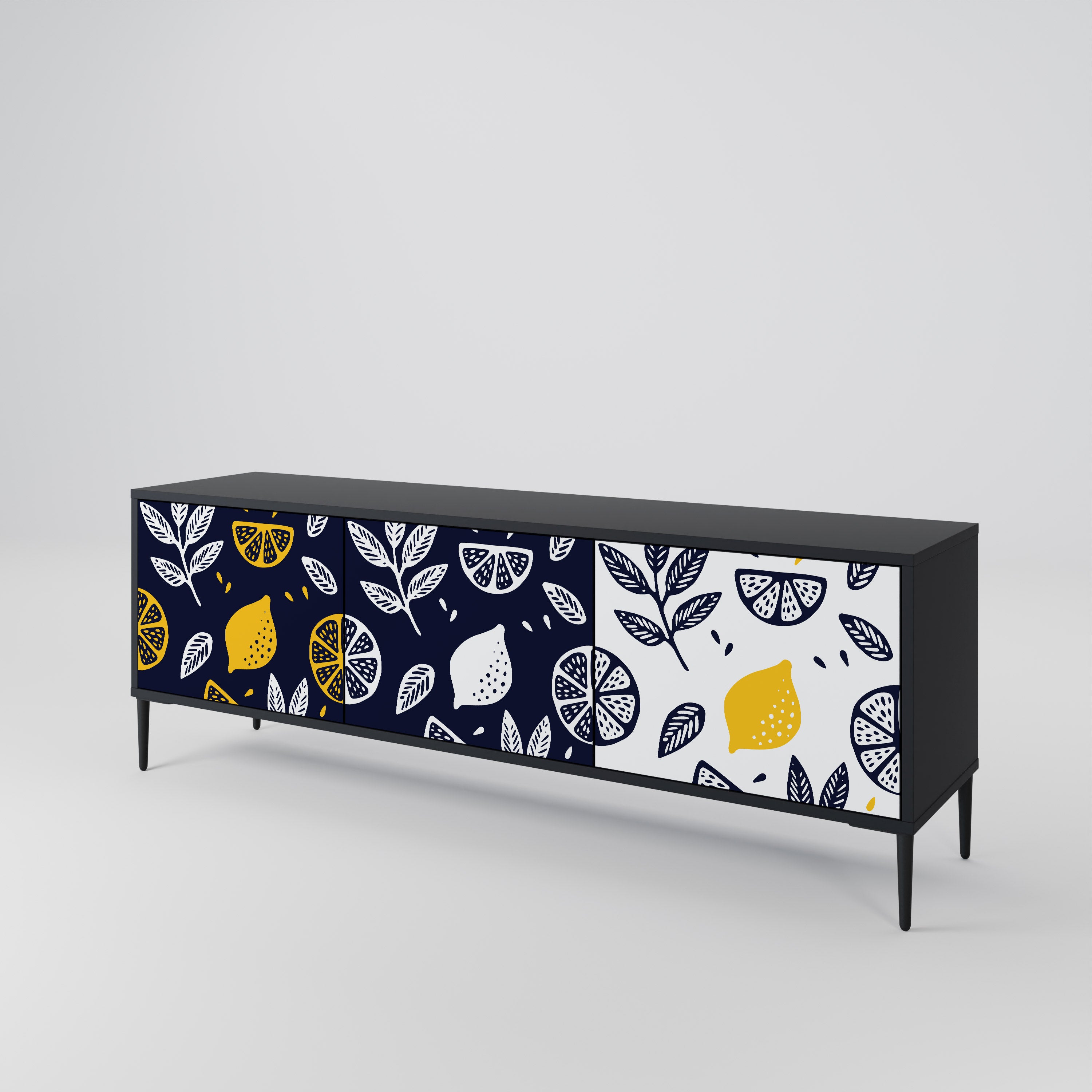 Mueble de TV de 3 puertas CITRUS BLACK AND WHITE con acabado negro