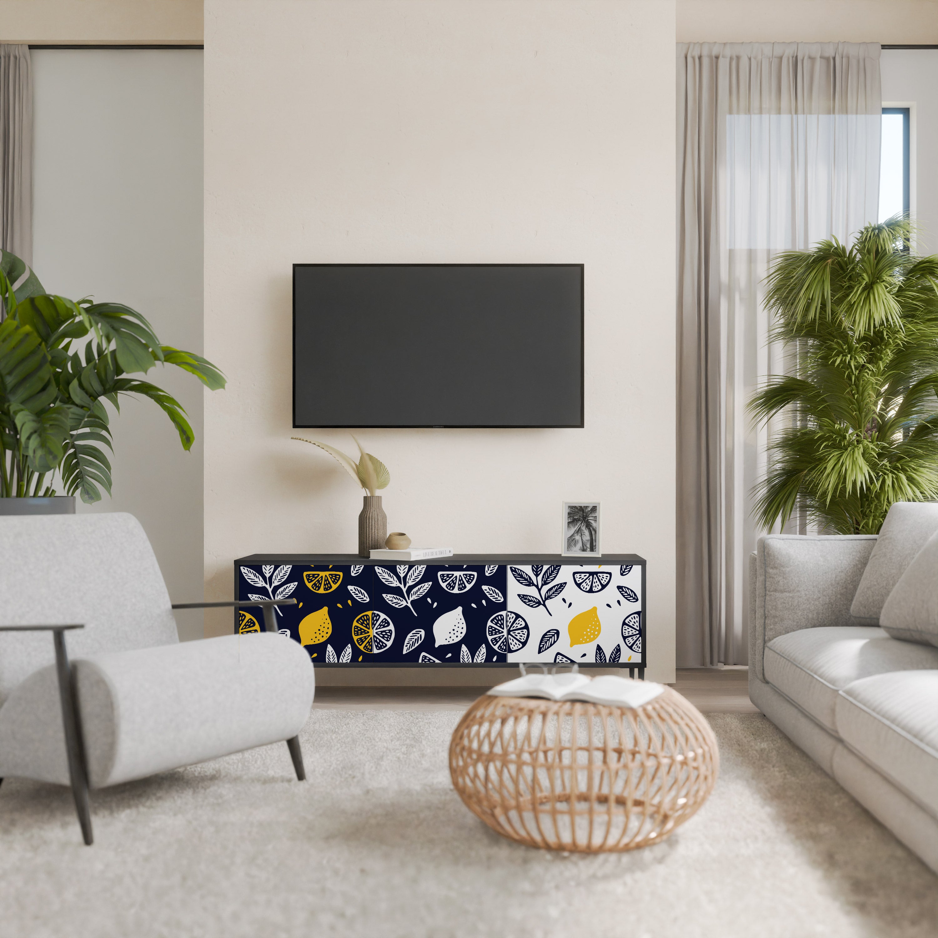 Mueble de TV de 3 puertas CITRUS BLACK AND WHITE con acabado negro