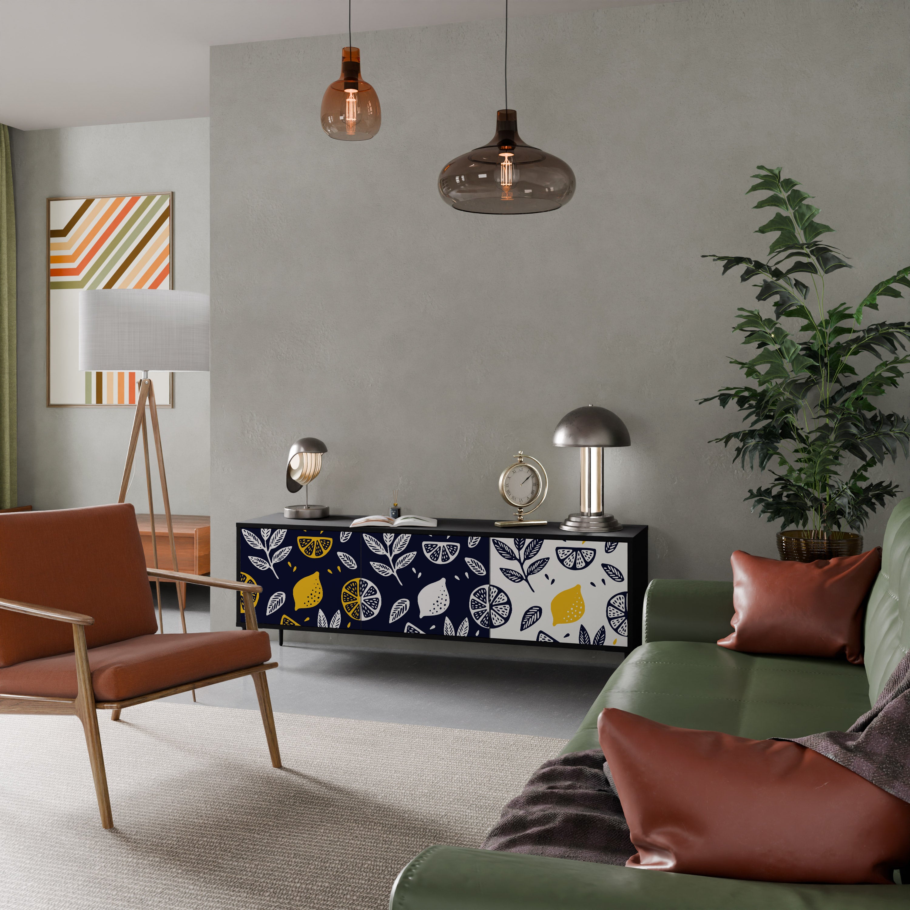 Mueble de TV de 3 puertas CITRUS BLACK AND WHITE con acabado negro
