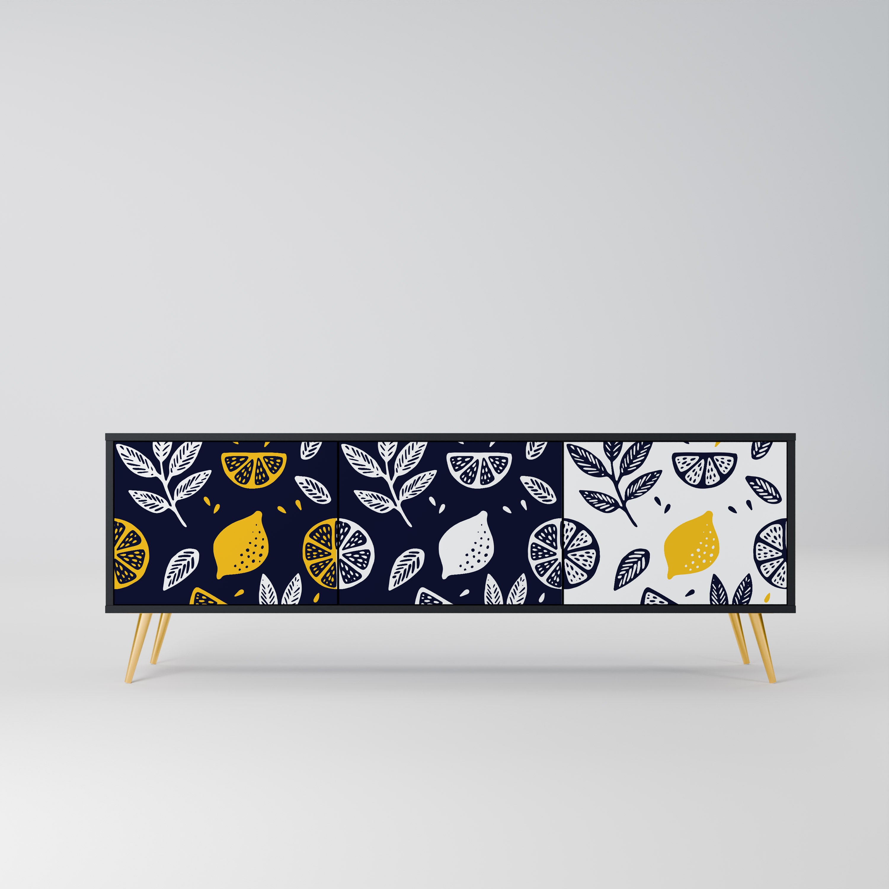 Mueble de TV de 3 puertas CITRUS BLACK AND WHITE con acabado negro