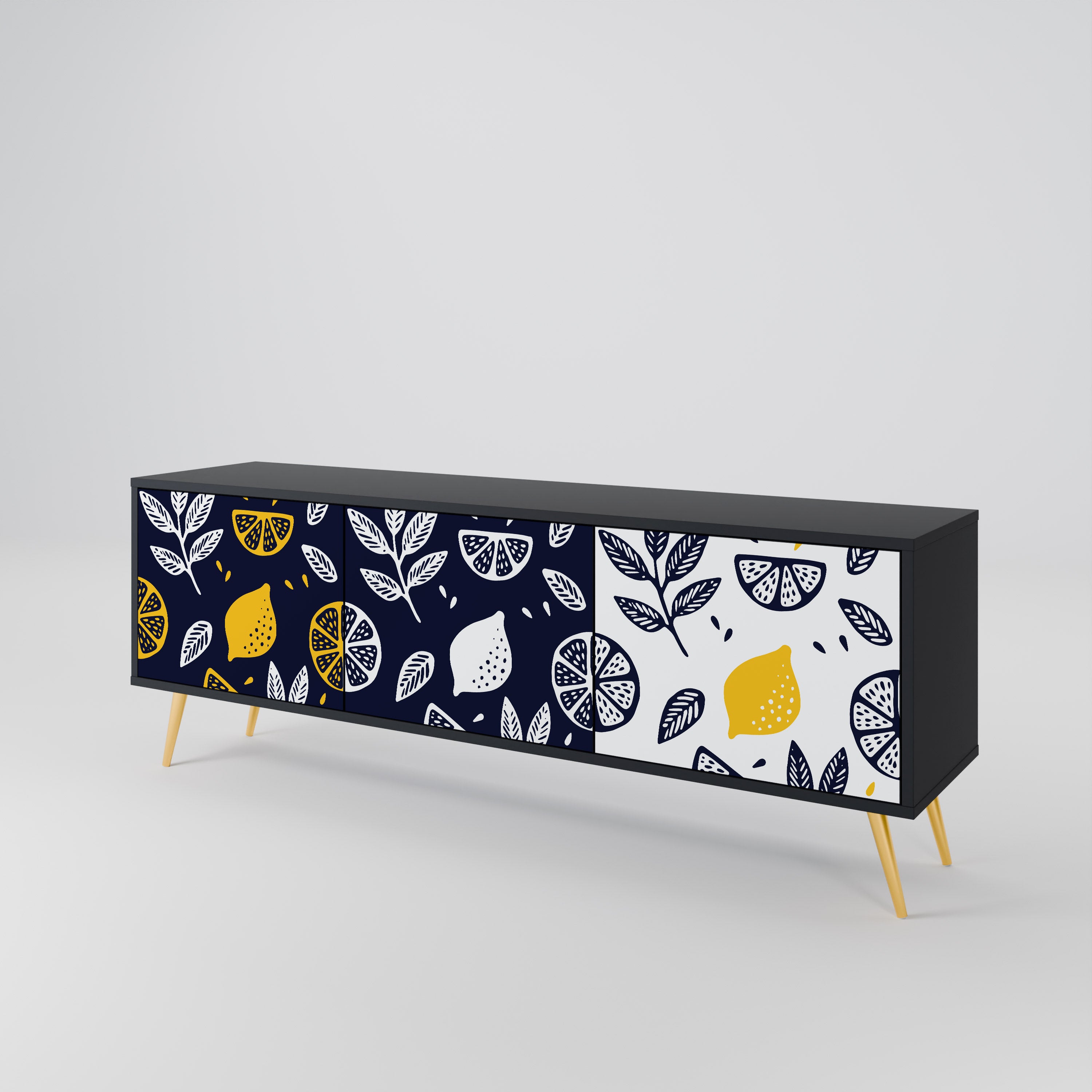 Mueble de TV de 3 puertas CITRUS BLACK AND WHITE con acabado negro