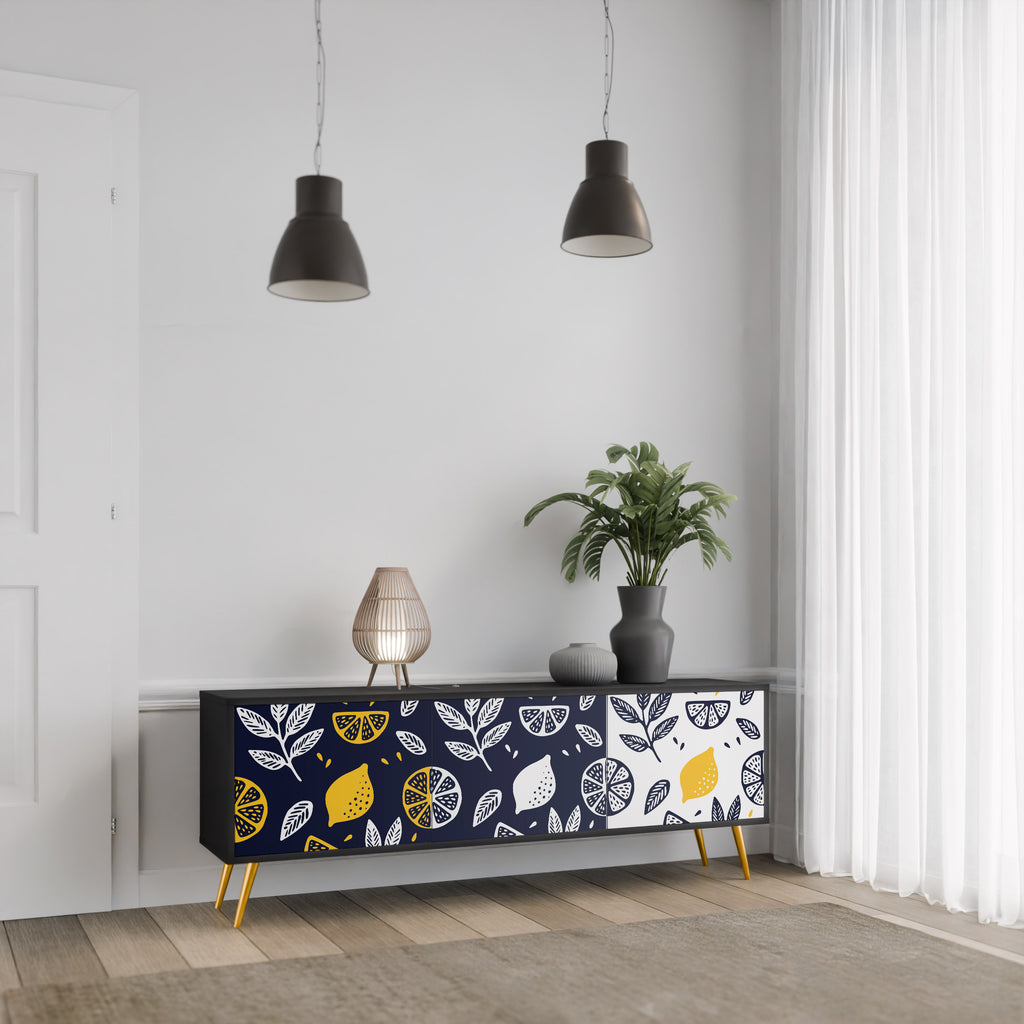 Mueble de TV de 3 puertas CITRUS BLACK AND WHITE con acabado negro