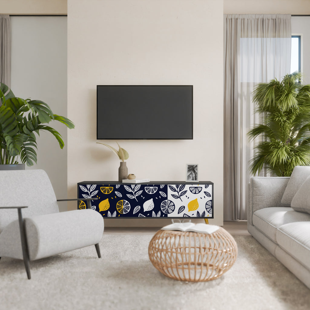 Mueble de TV de 3 puertas CITRUS BLACK AND WHITE con acabado negro