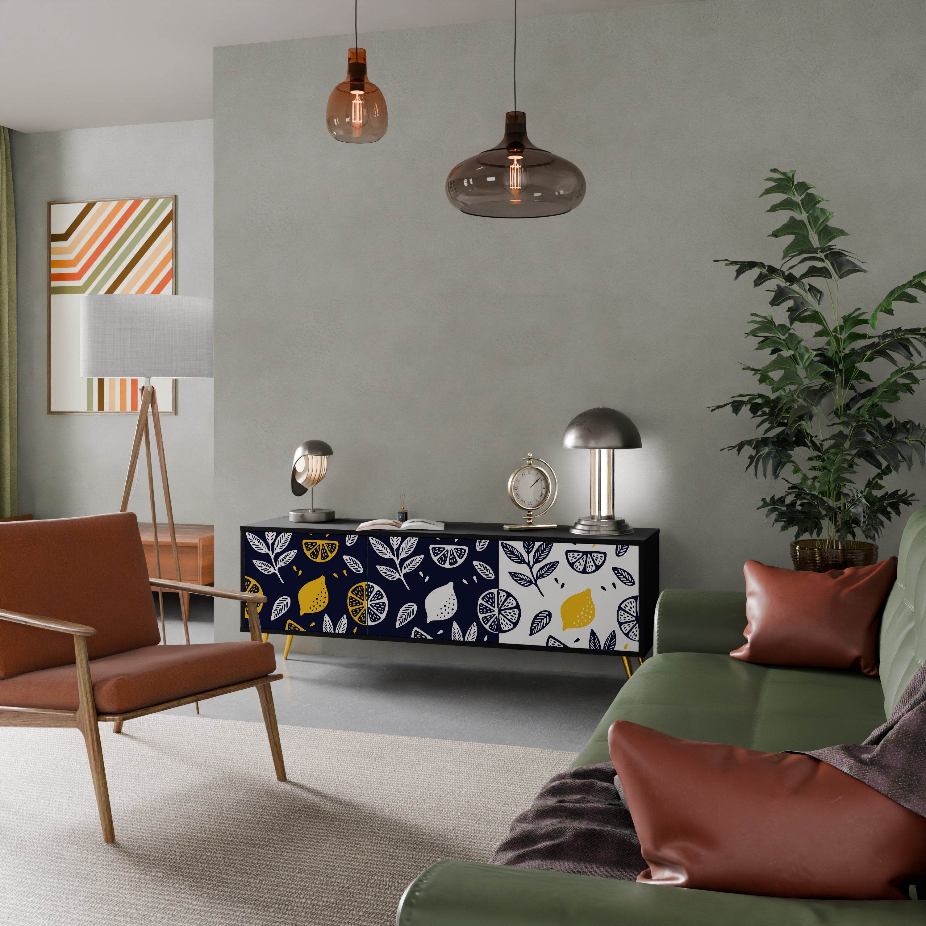 Mueble de TV de 3 puertas CITRUS BLACK AND WHITE con acabado negro