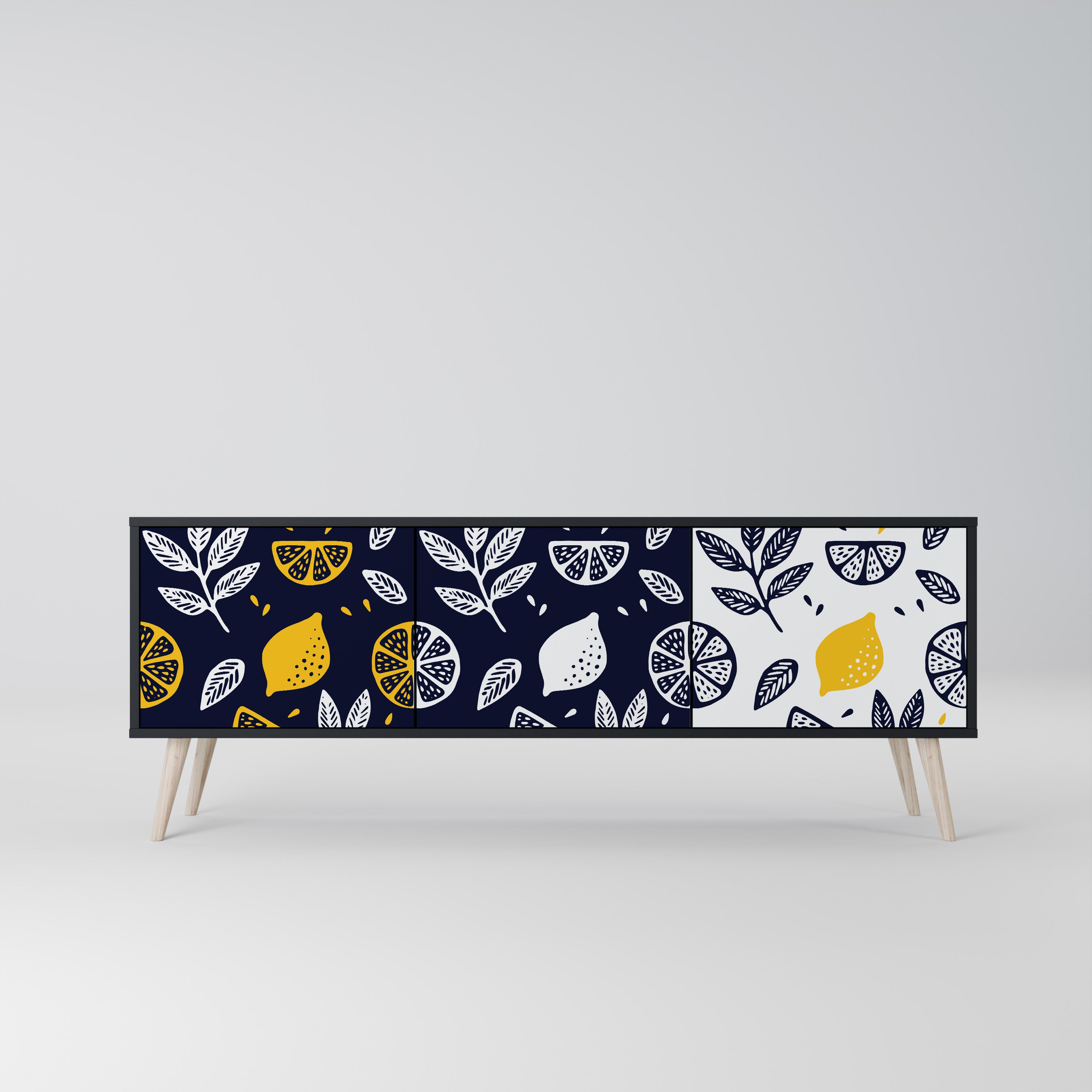 Mueble de TV de 3 puertas CITRUS BLACK AND WHITE con acabado negro