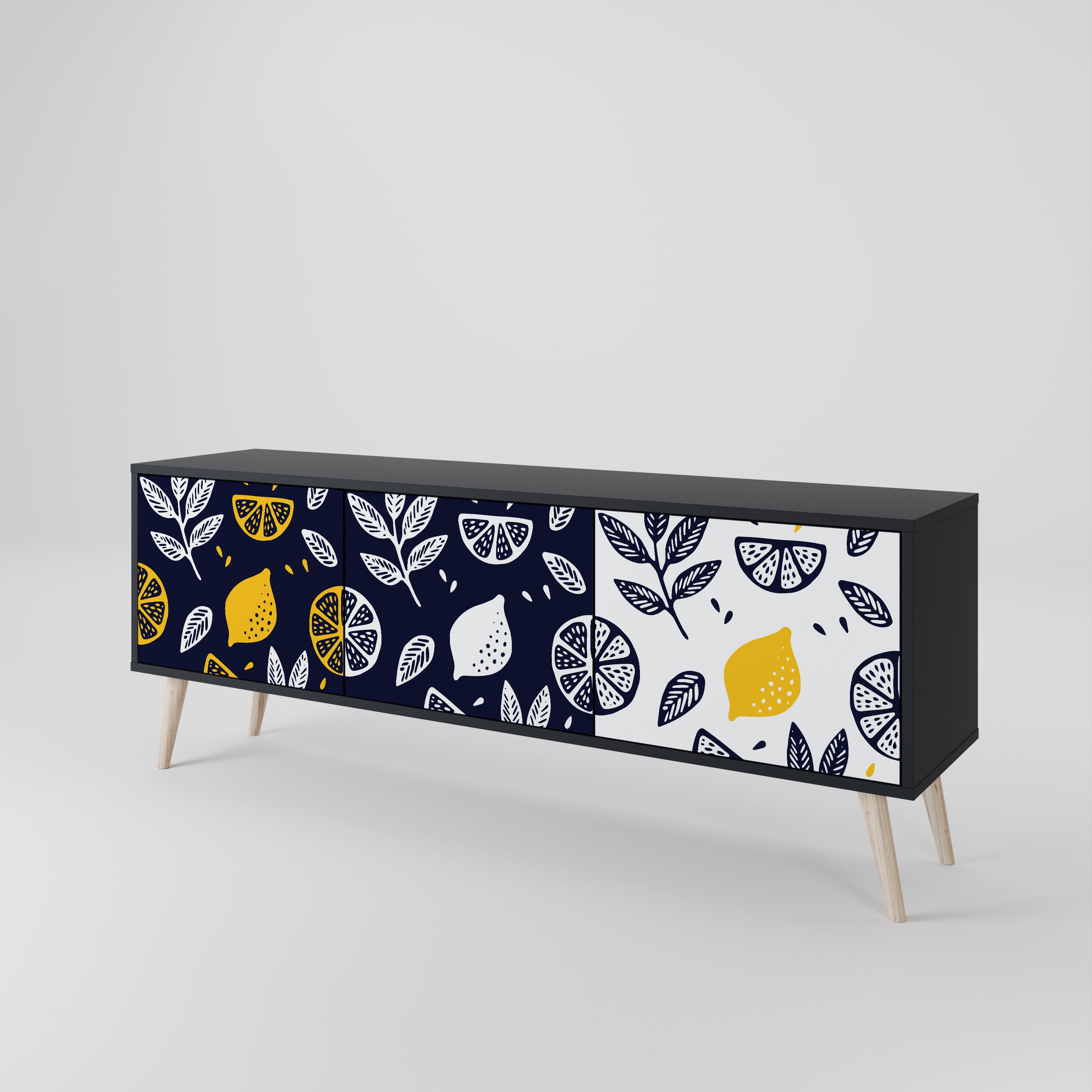Mueble de TV de 3 puertas CITRUS BLACK AND WHITE con acabado negro