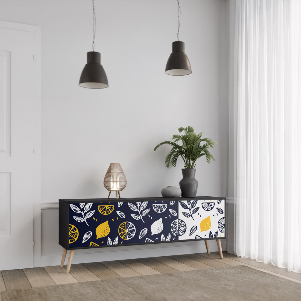 Mueble de TV de 3 puertas CITRUS BLACK AND WHITE con acabado negro