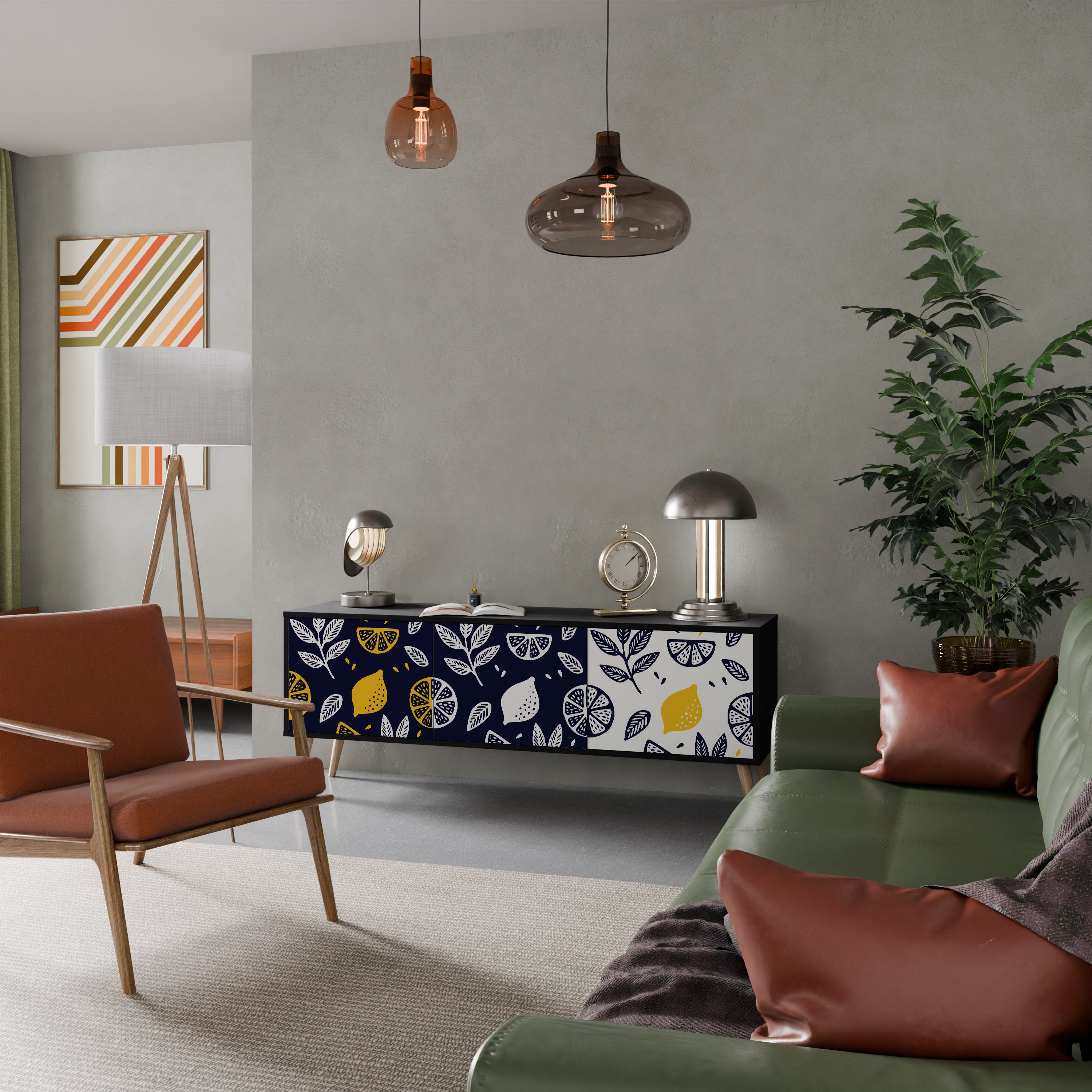 Mueble de TV de 3 puertas CITRUS BLACK AND WHITE con acabado negro