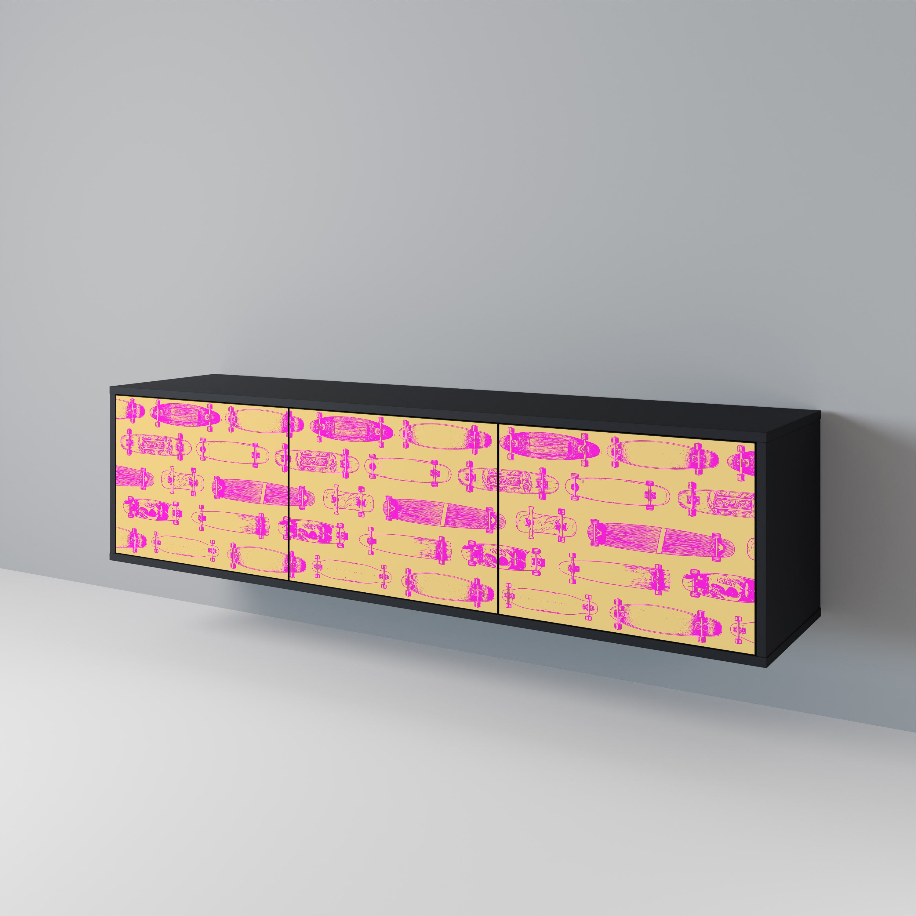 Mueble de TV de 3 puertas SKATEBOARD ARTISTRY con acabado negro