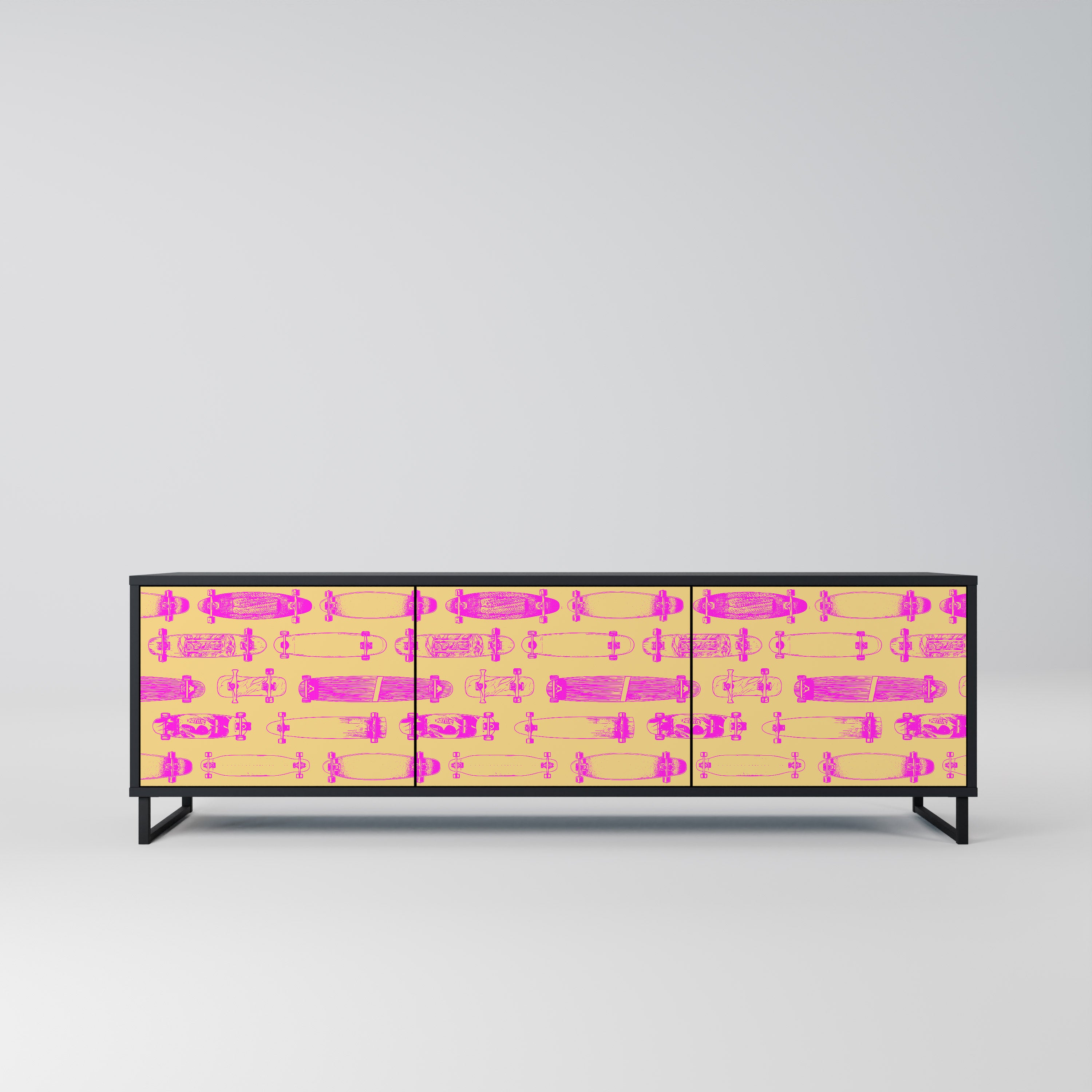 Mueble de TV de 3 puertas SKATEBOARD ARTISTRY con acabado negro