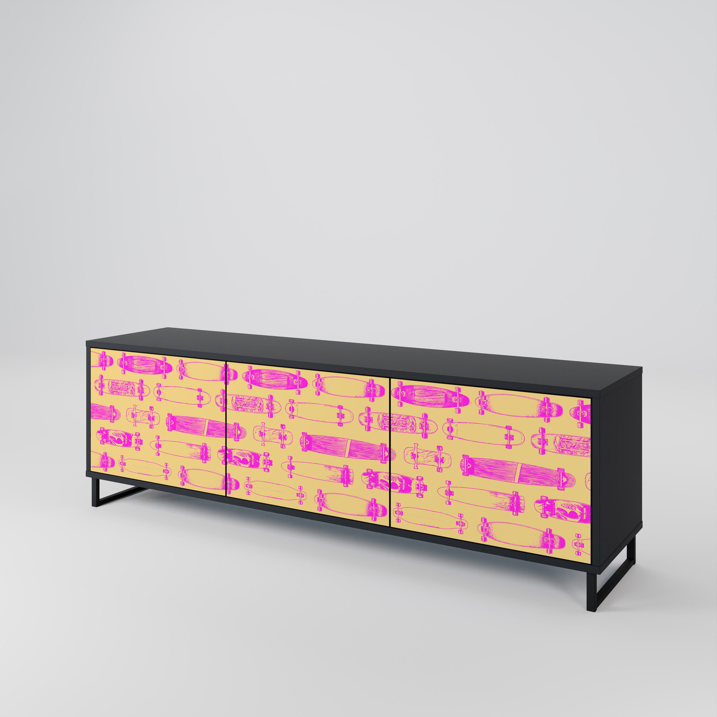 Mueble de TV de 3 puertas SKATEBOARD ARTISTRY con acabado negro