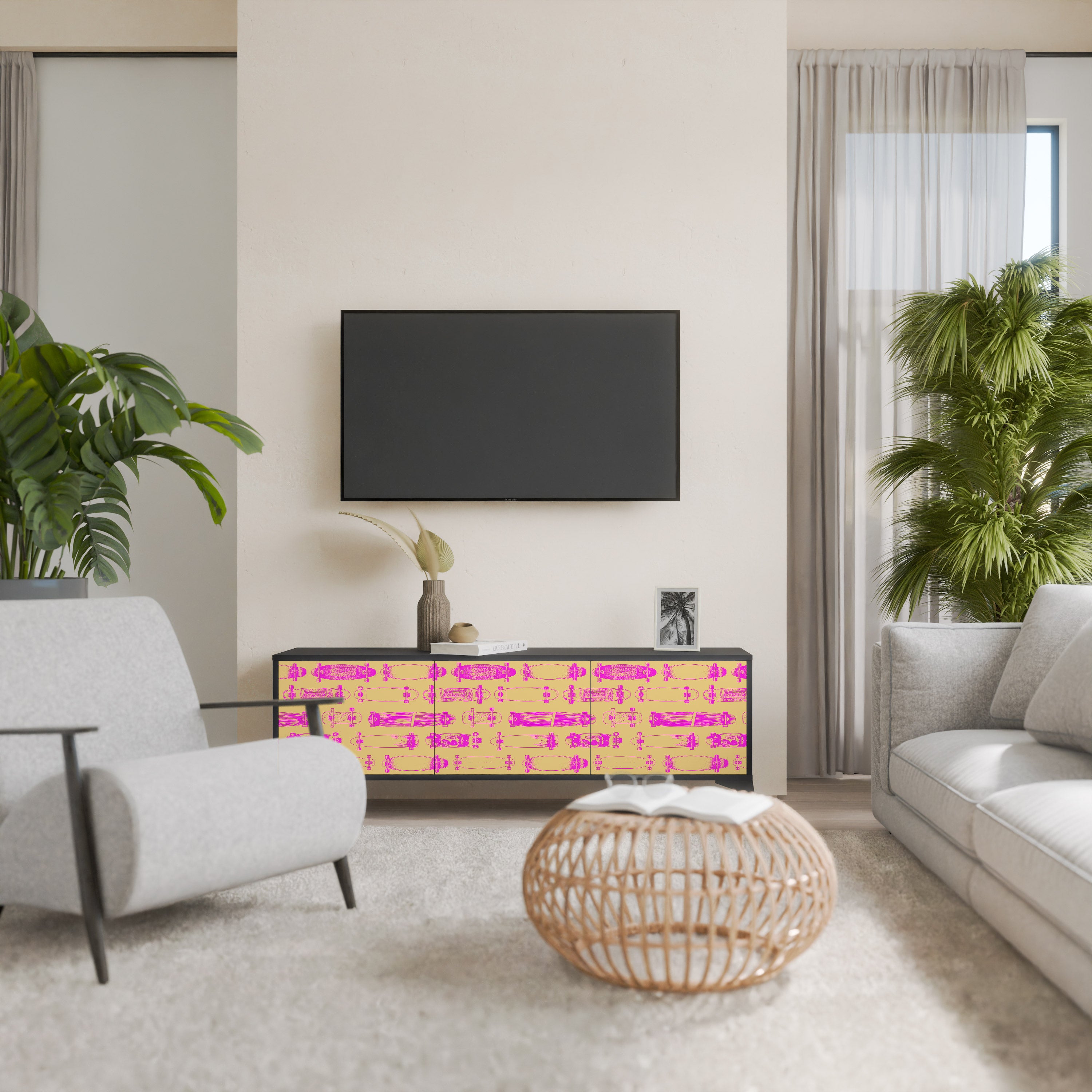 Mueble de TV de 3 puertas SKATEBOARD ARTISTRY con acabado negro