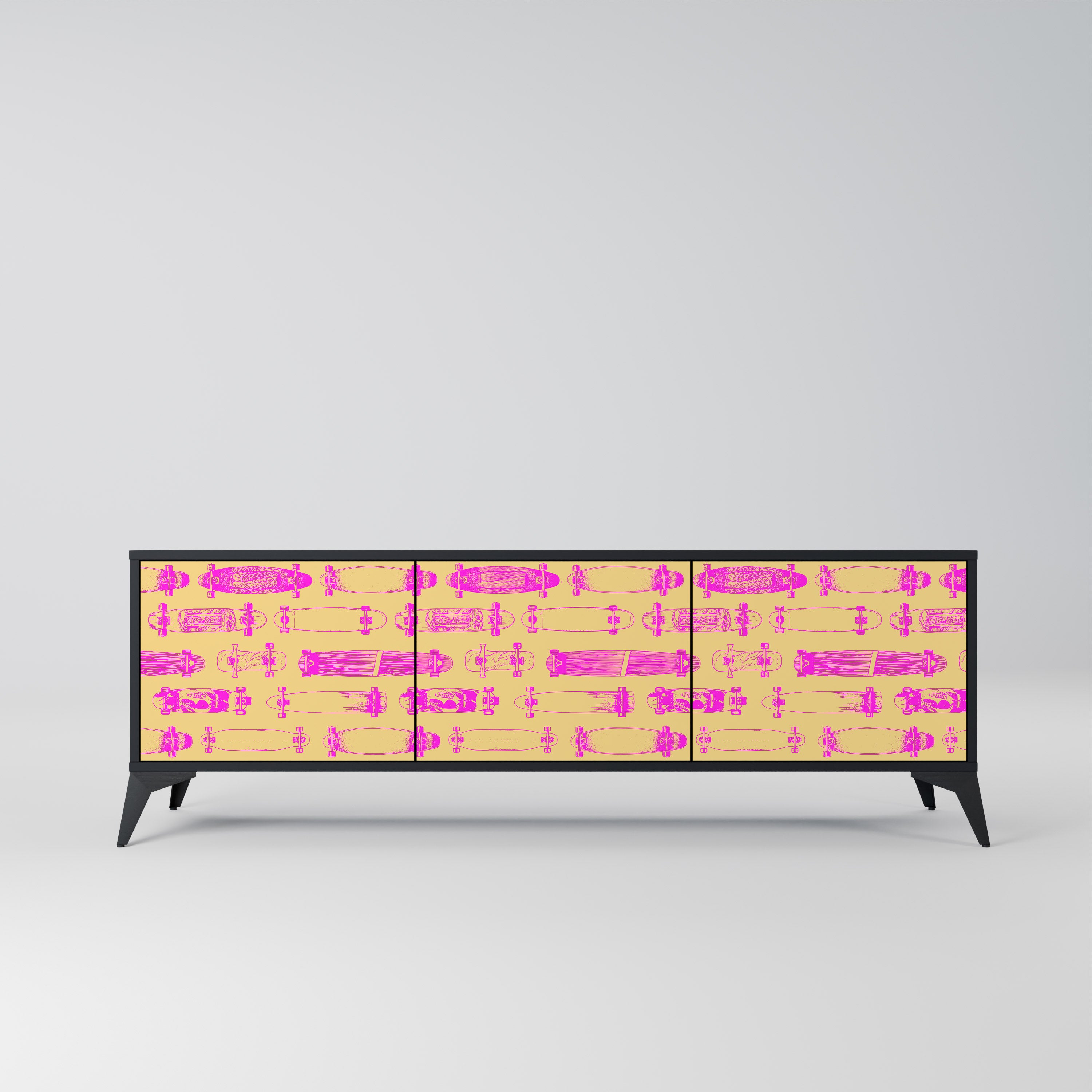 Mueble de TV de 3 puertas SKATEBOARD ARTISTRY con acabado negro