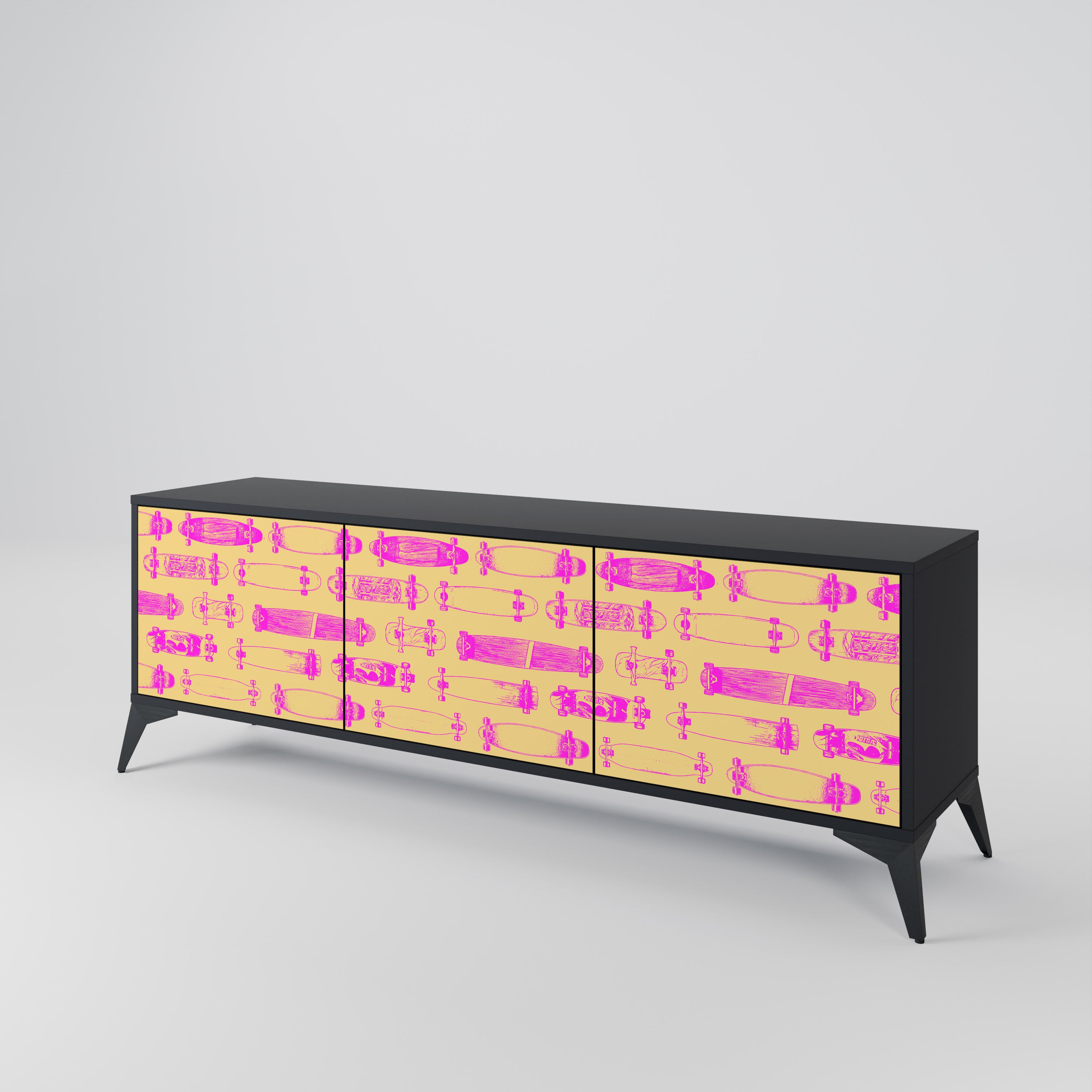 Mueble de TV de 3 puertas SKATEBOARD ARTISTRY con acabado negro