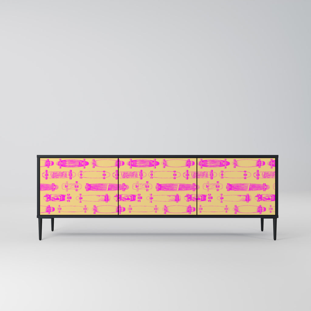Mueble de TV de 3 puertas SKATEBOARD ARTISTRY con acabado negro