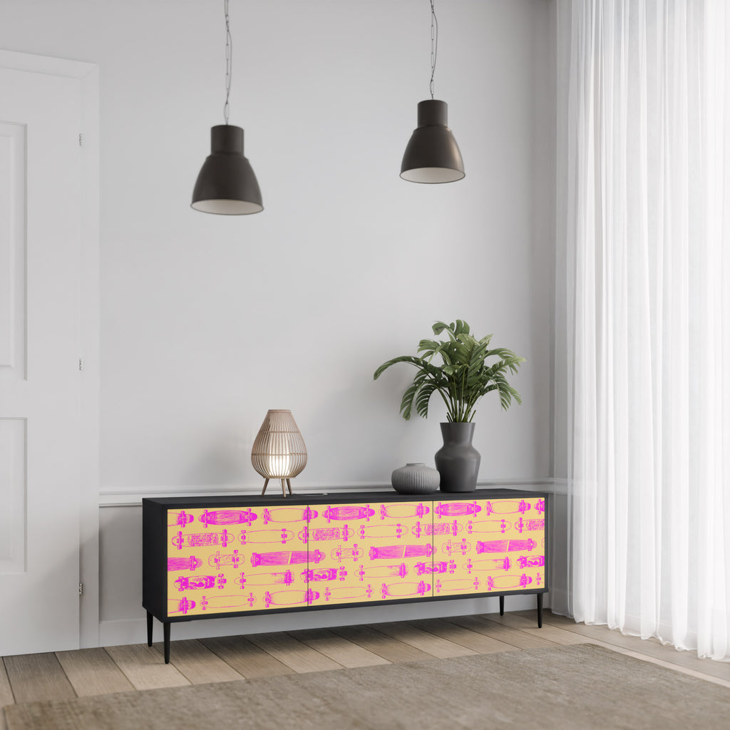 Mueble de TV de 3 puertas SKATEBOARD ARTISTRY con acabado negro