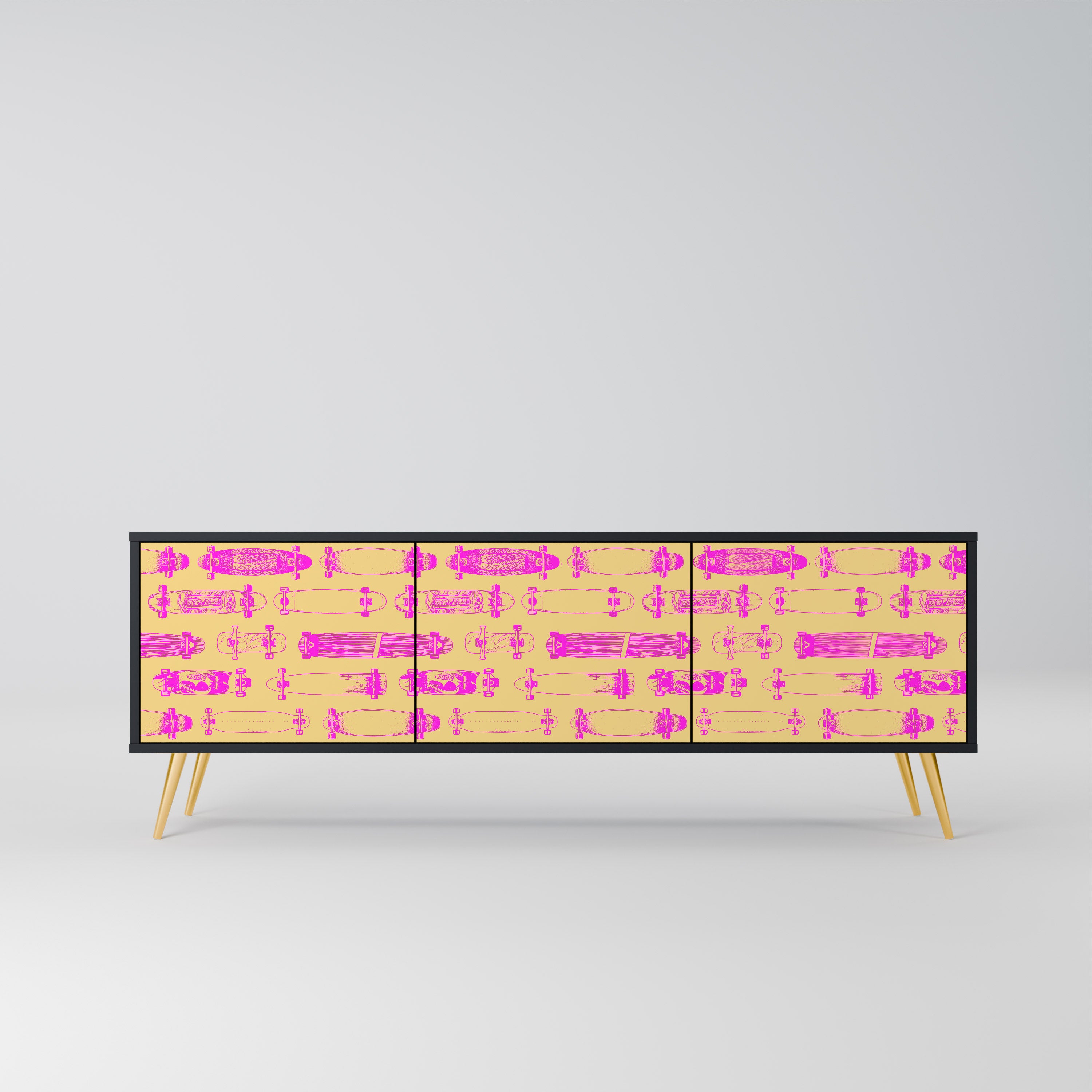 Mueble de TV de 3 puertas SKATEBOARD ARTISTRY con acabado negro