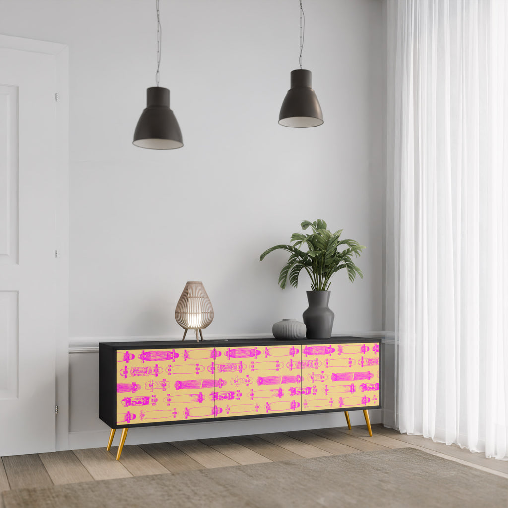 Mueble de TV de 3 puertas SKATEBOARD ARTISTRY con acabado negro