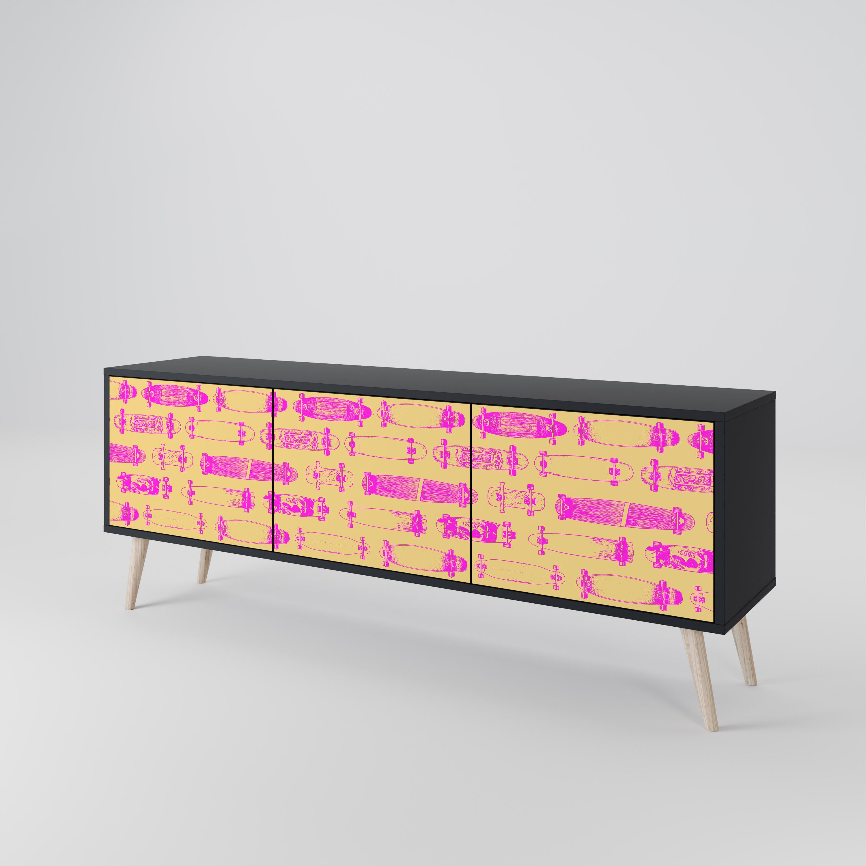 Mueble de TV de 3 puertas SKATEBOARD ARTISTRY con acabado negro