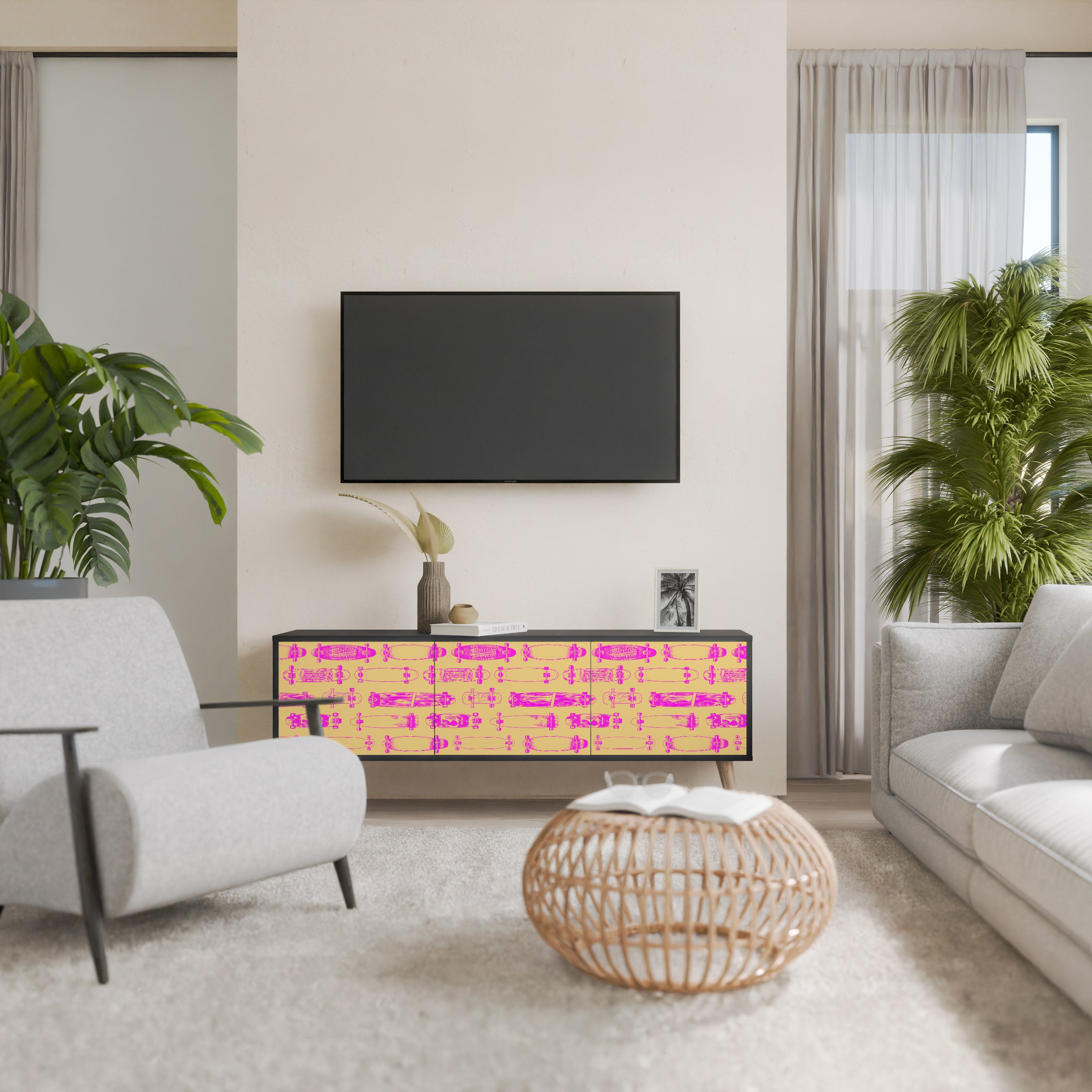 Mueble de TV de 3 puertas SKATEBOARD ARTISTRY con acabado negro