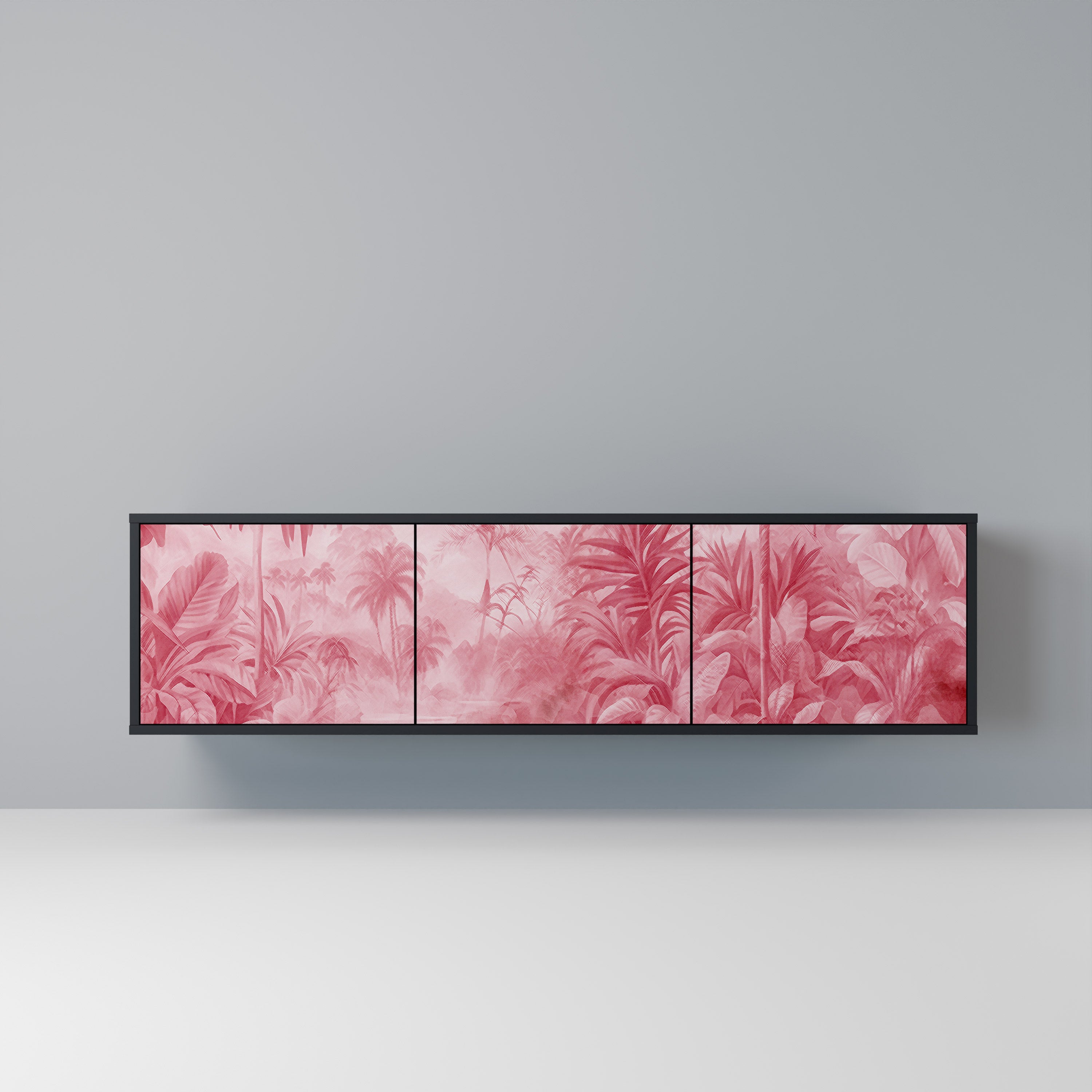 SWEET TROPICS Mueble de TV de 3 puertas con acabado negro