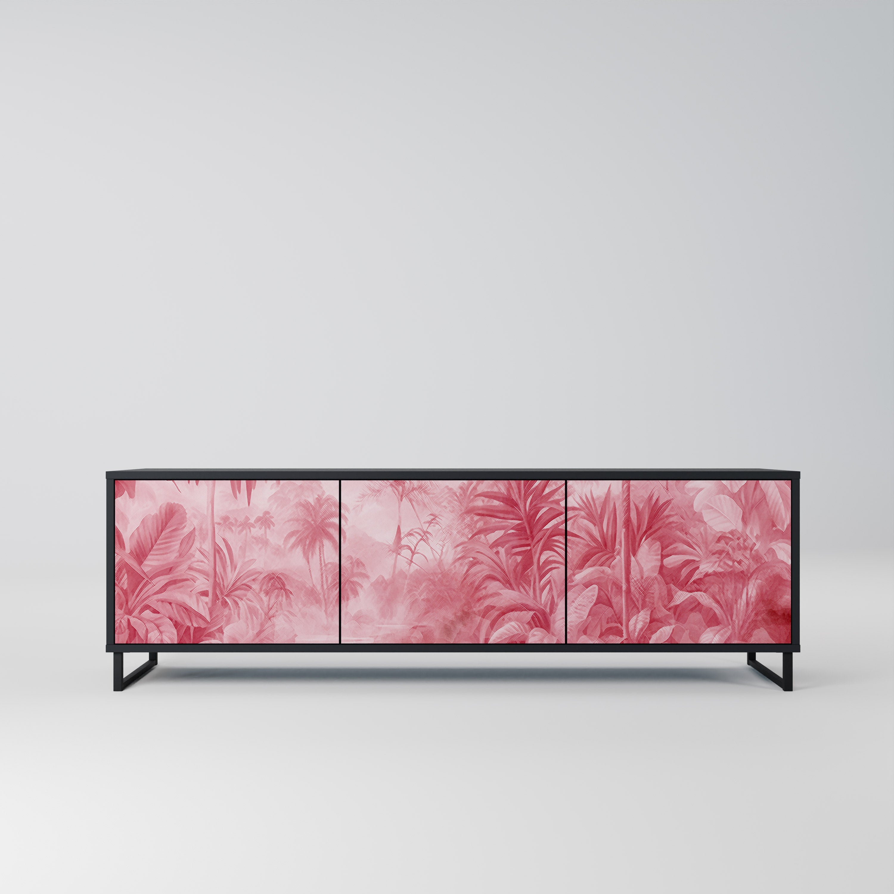 SWEET TROPICS Mueble de TV de 3 puertas con acabado negro