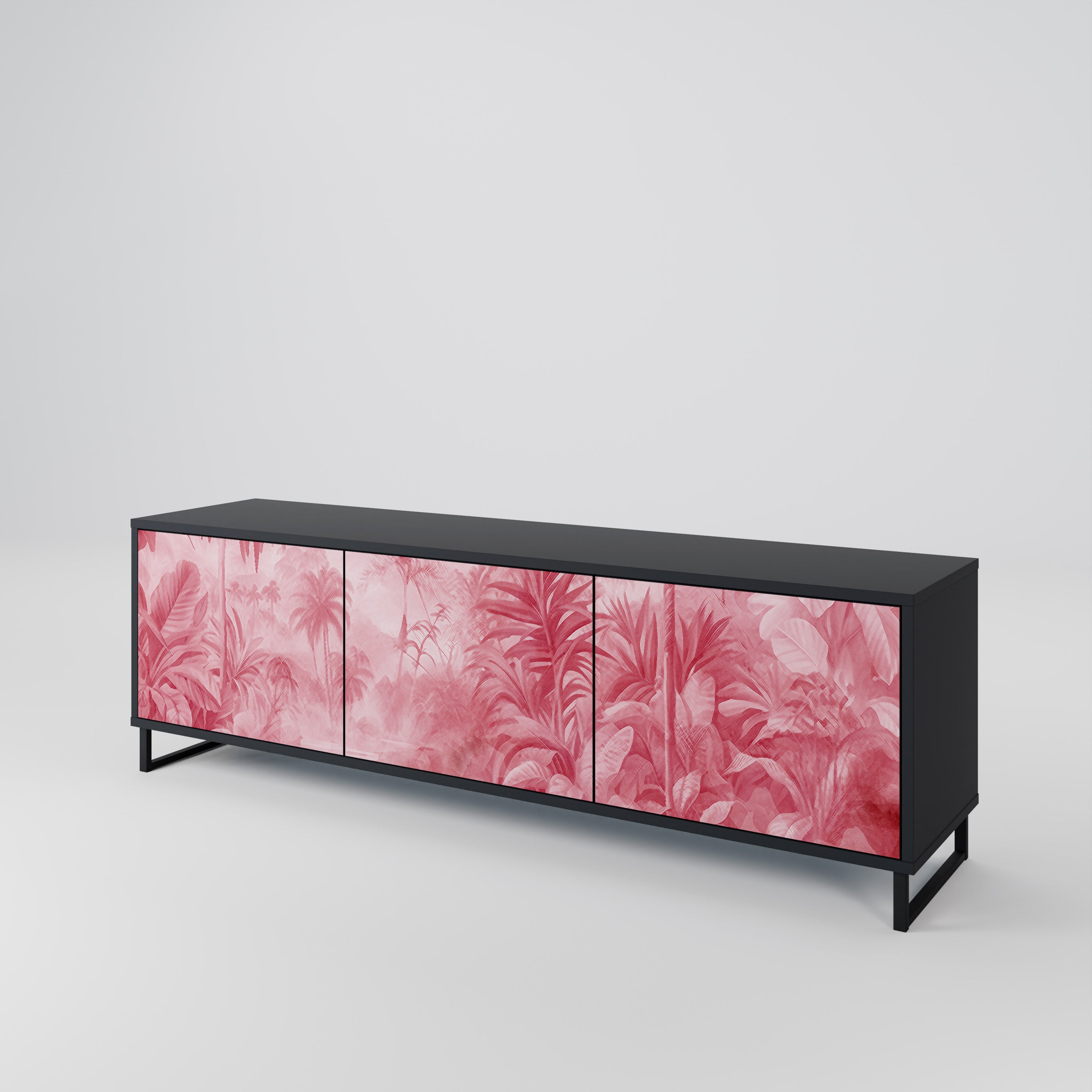 SWEET TROPICS Mueble de TV de 3 puertas con acabado negro
