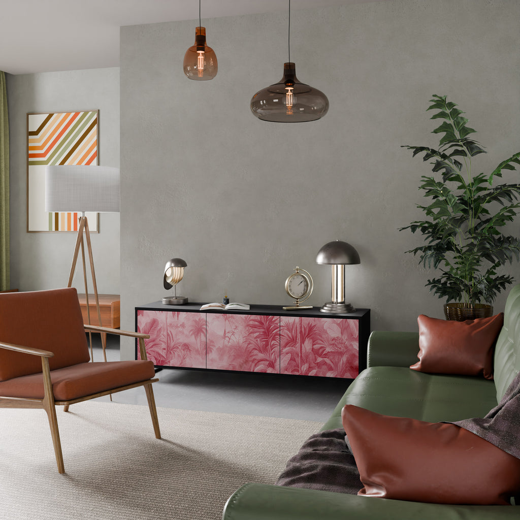 SWEET TROPICS Mueble de TV de 3 puertas con acabado negro