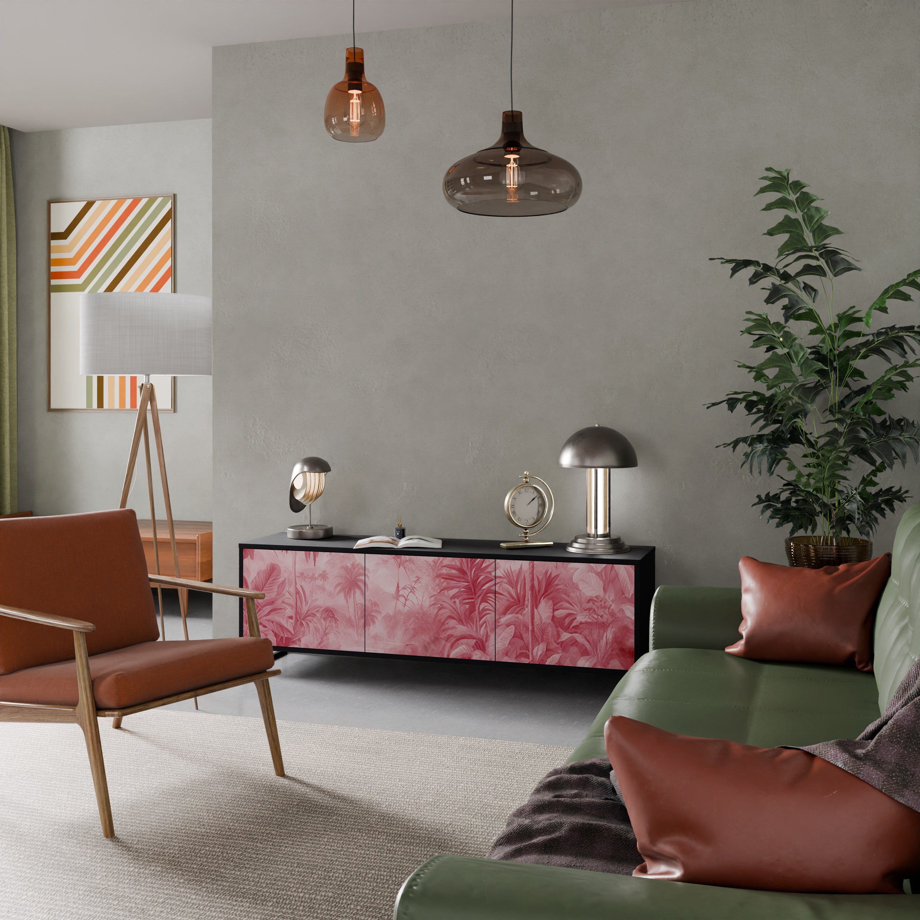 SWEET TROPICS Mueble de TV de 3 puertas con acabado negro