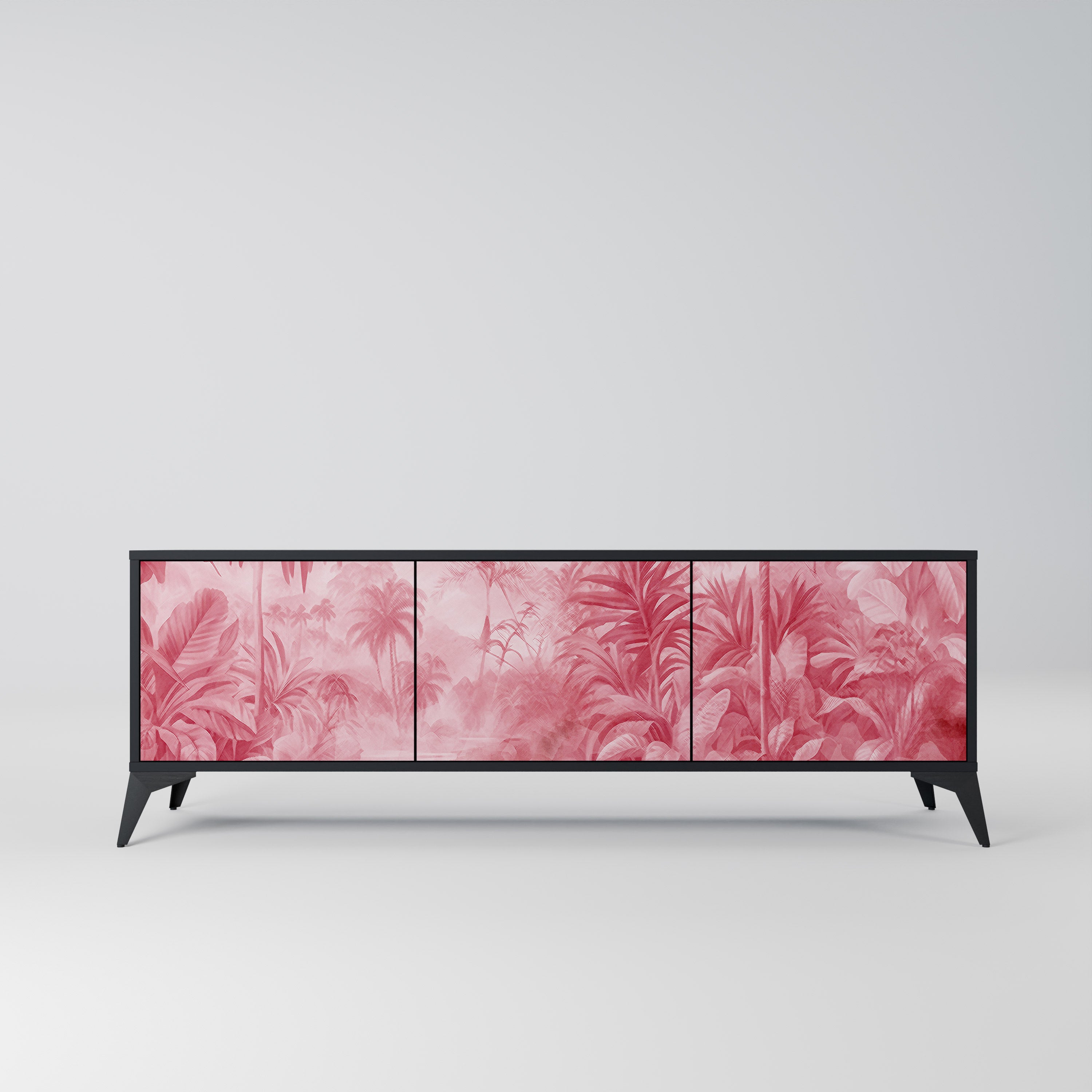 SWEET TROPICS Mueble de TV de 3 puertas con acabado negro