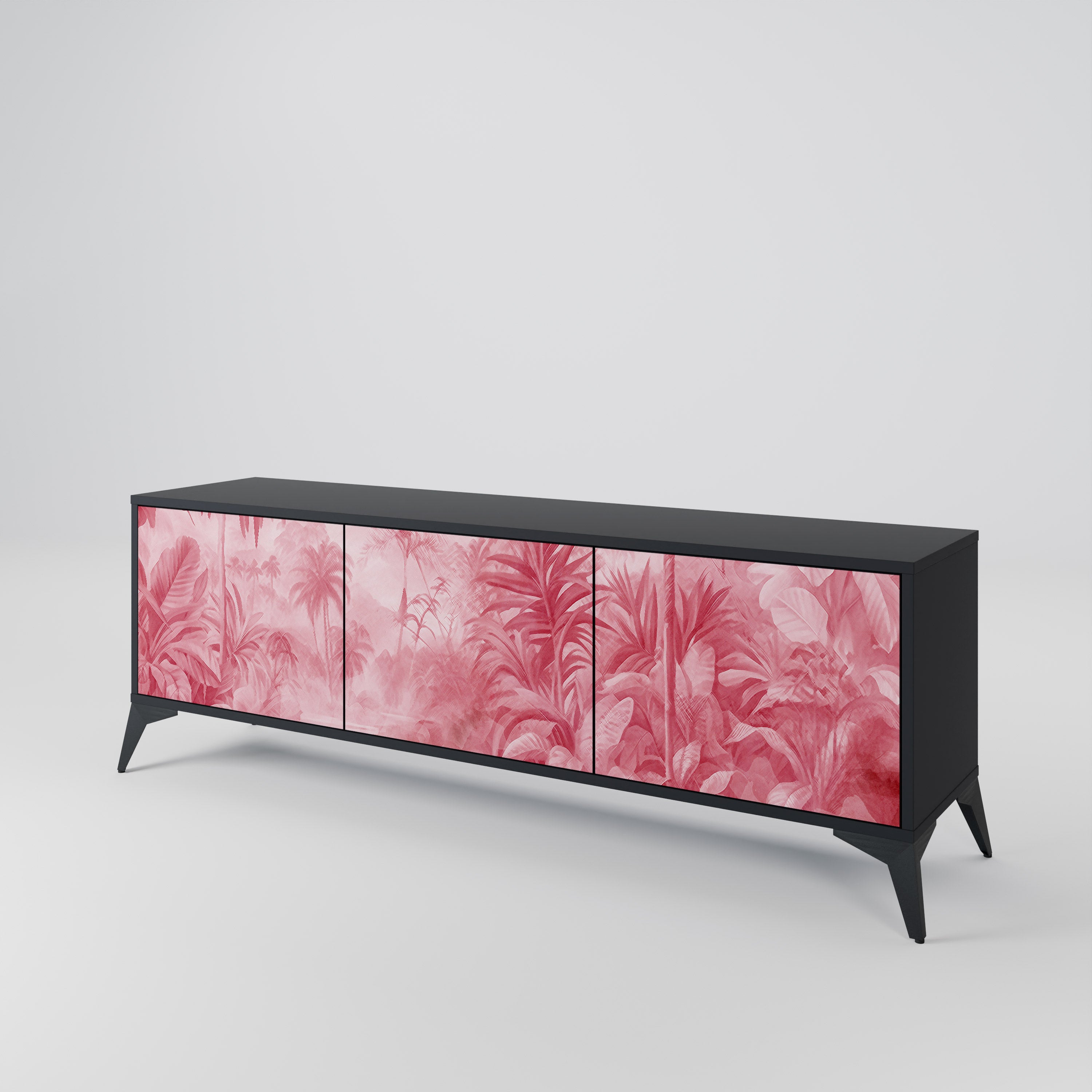 SWEET TROPICS Mueble de TV de 3 puertas con acabado negro