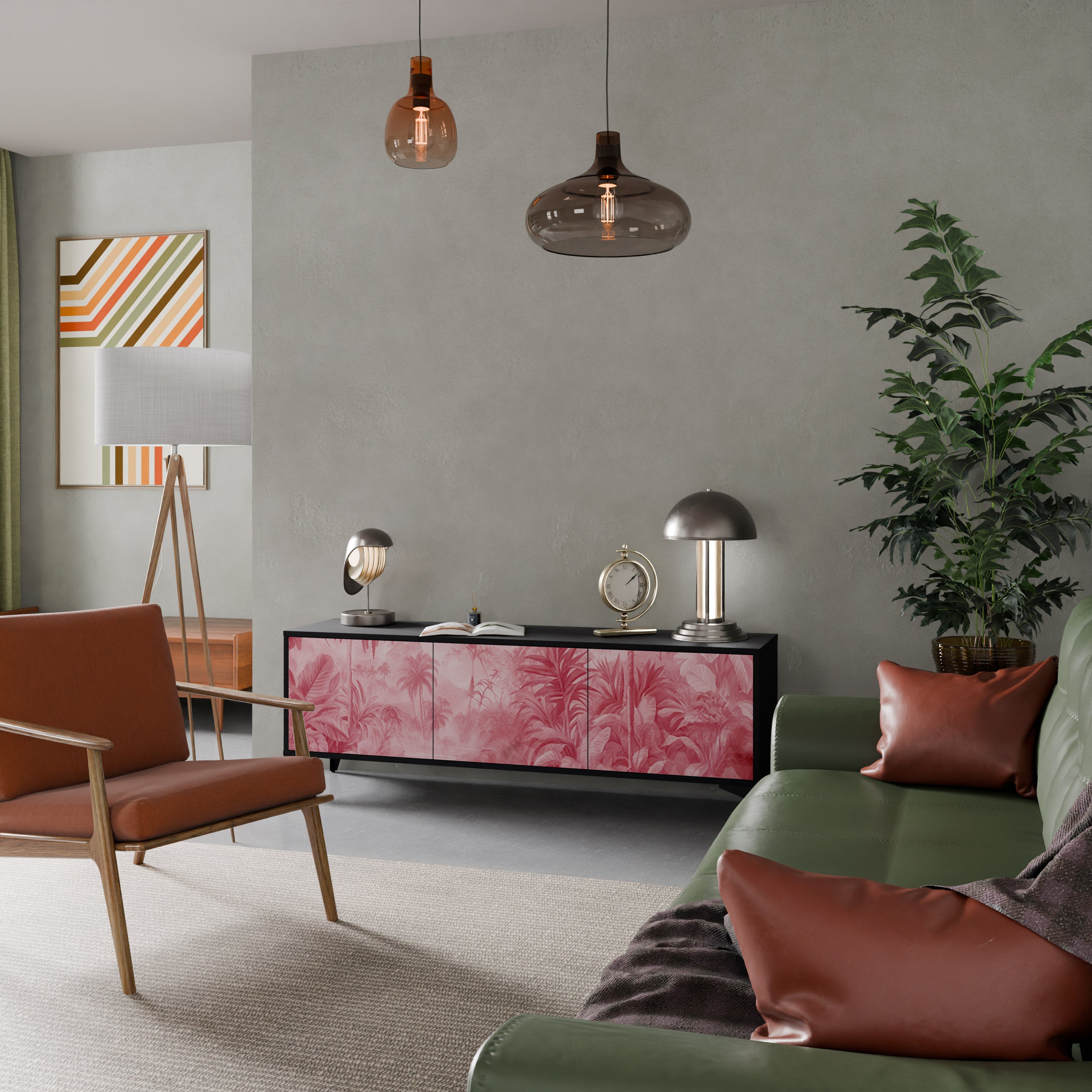 SWEET TROPICS Mueble de TV de 3 puertas con acabado negro