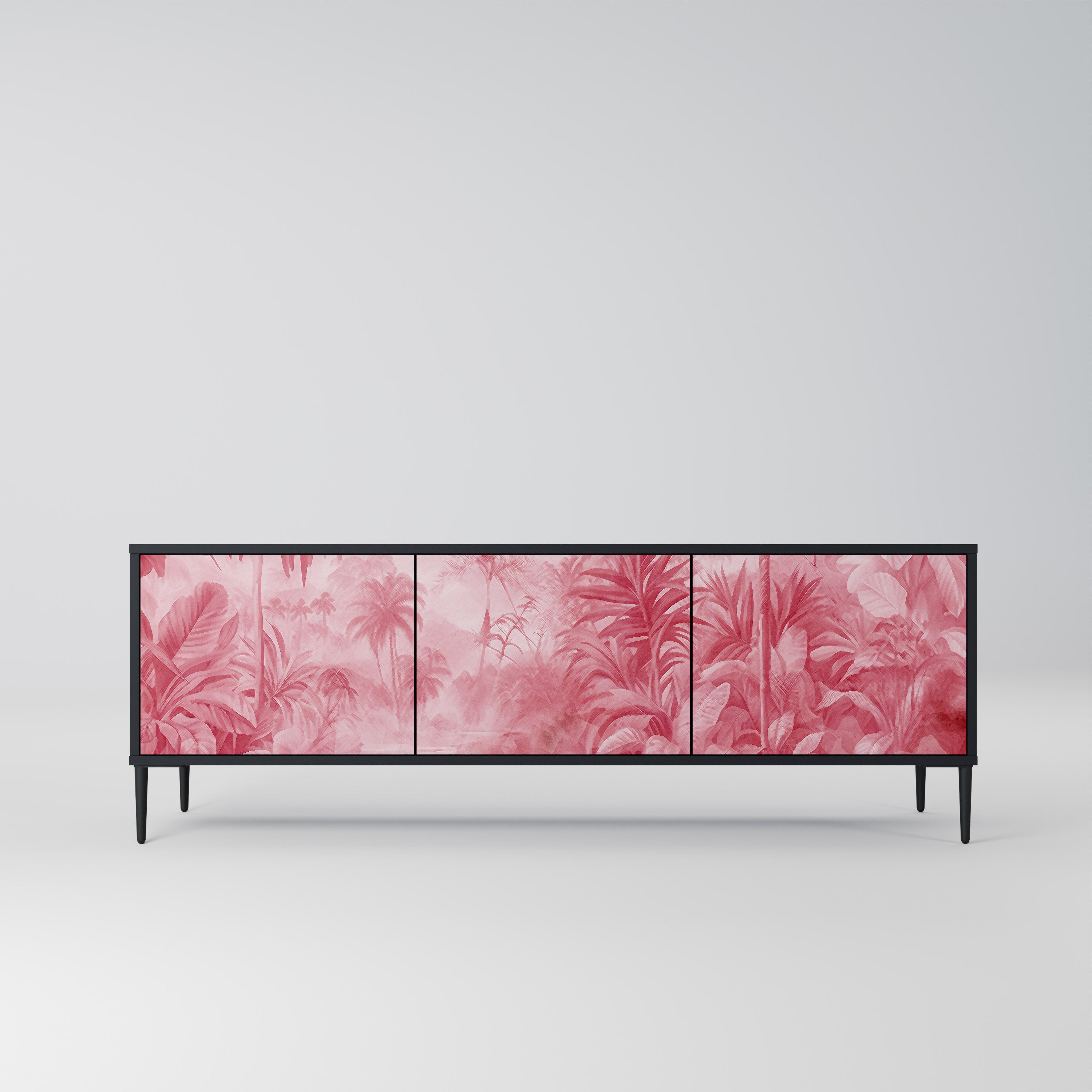 SWEET TROPICS Mueble de TV de 3 puertas con acabado negro