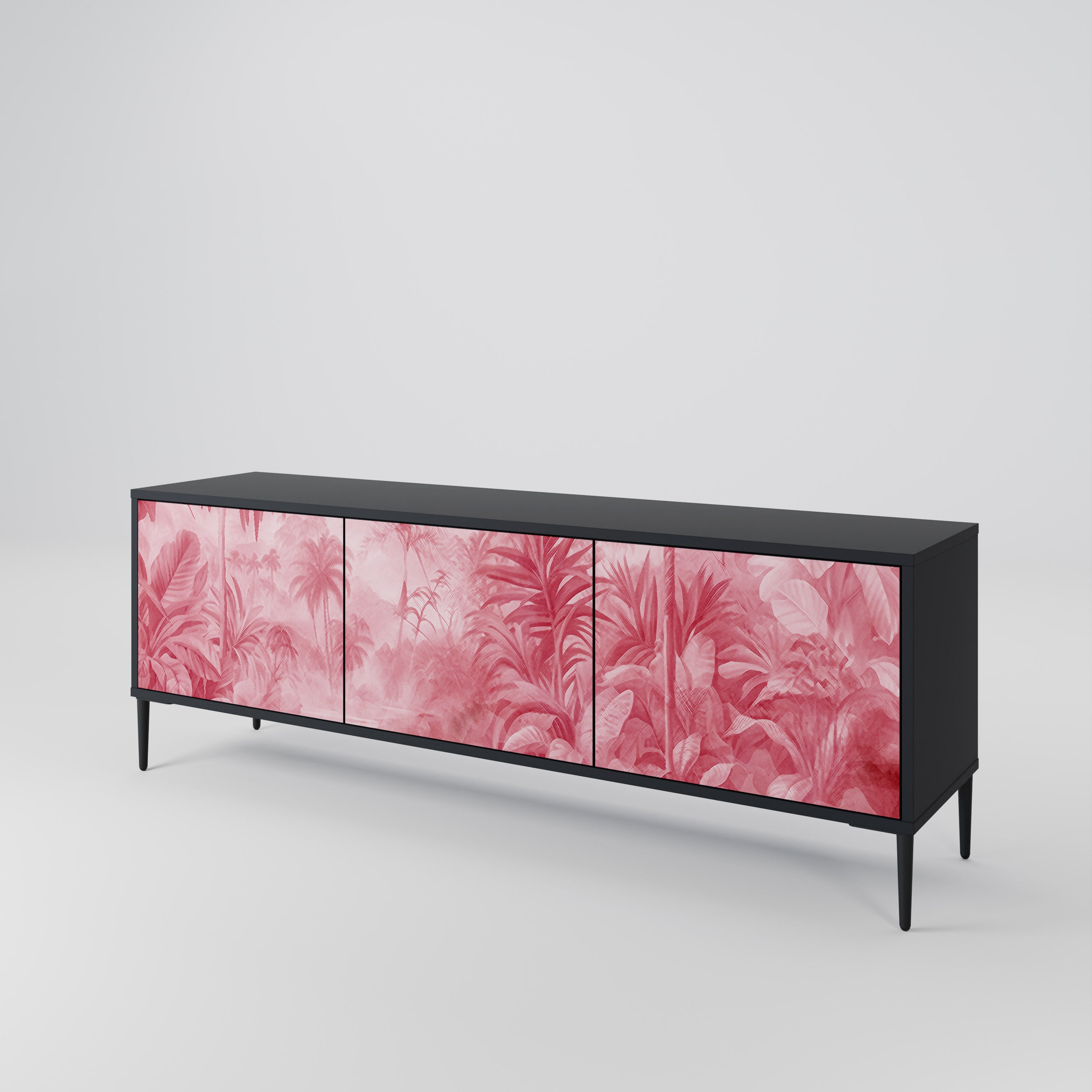 SWEET TROPICS Mueble de TV de 3 puertas con acabado negro