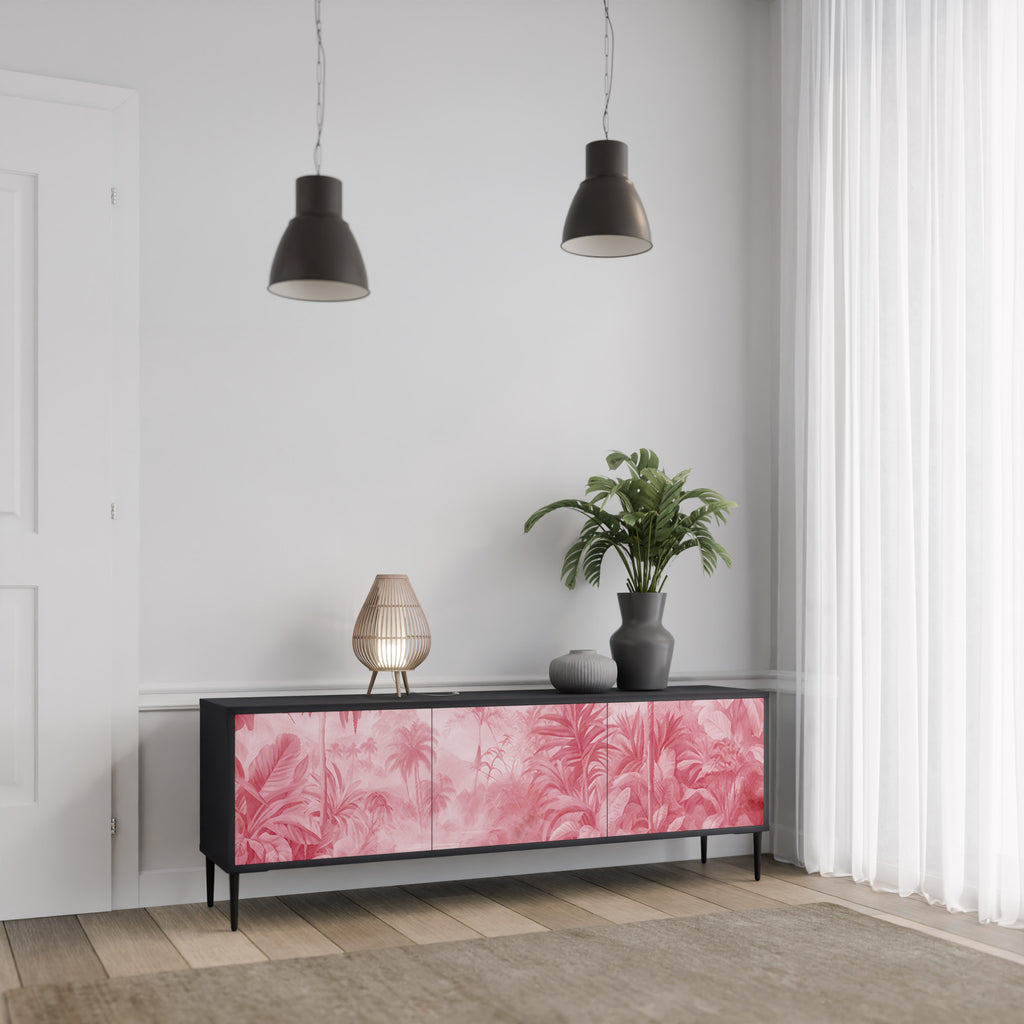 SWEET TROPICS Mueble de TV de 3 puertas con acabado negro