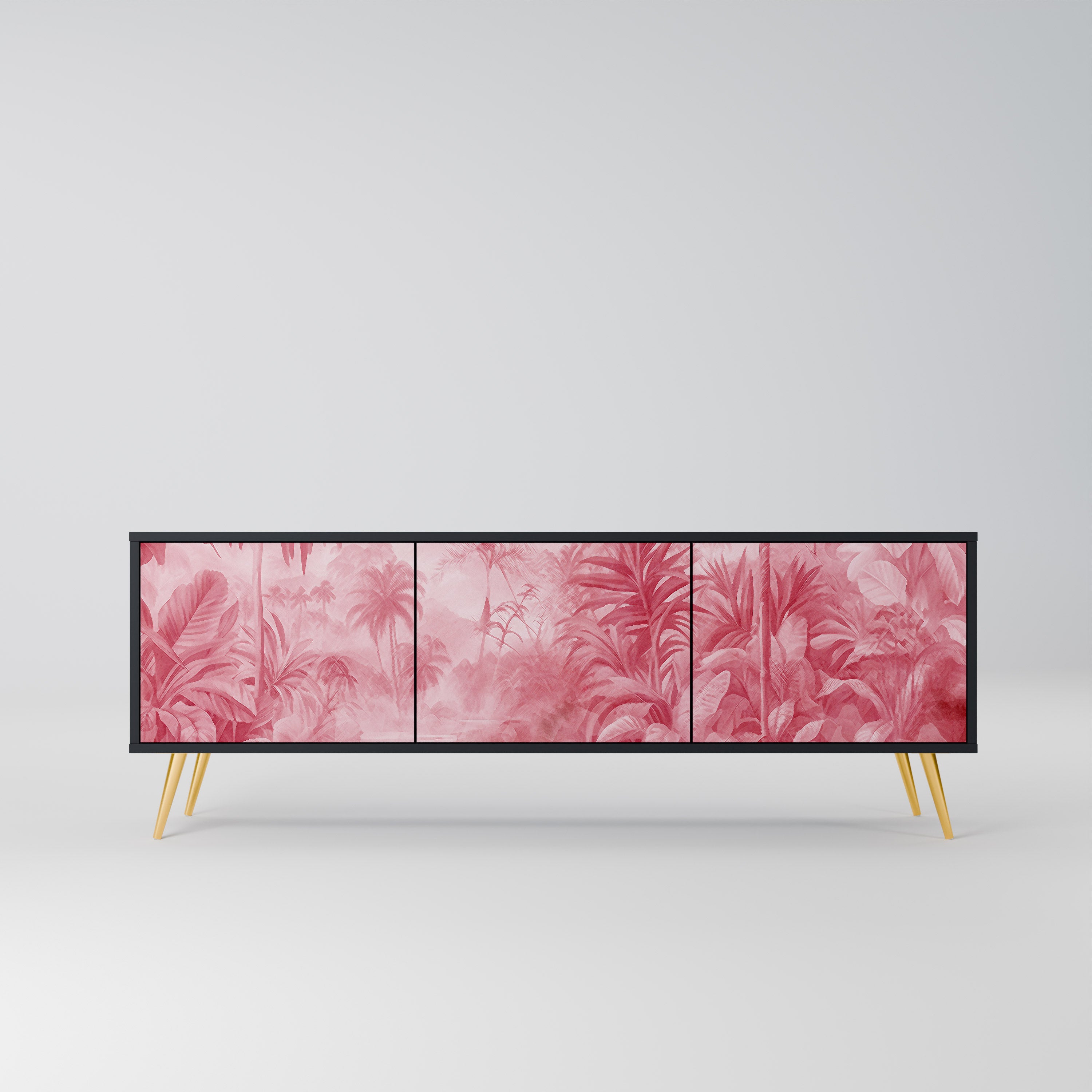 SWEET TROPICS Mueble de TV de 3 puertas con acabado negro