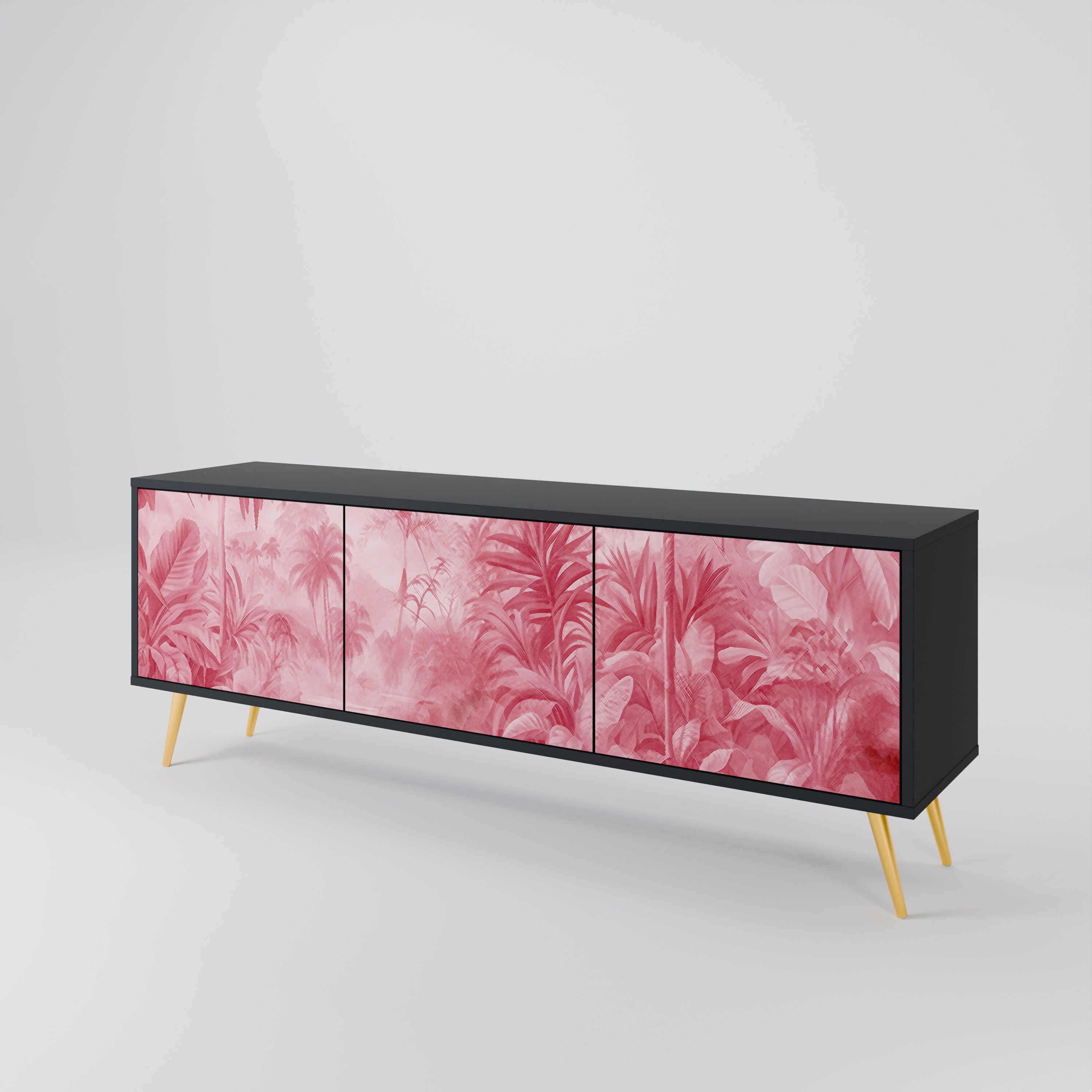 SWEET TROPICS Mueble de TV de 3 puertas con acabado negro