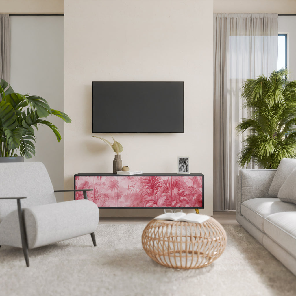 SWEET TROPICS Mueble de TV de 3 puertas con acabado negro