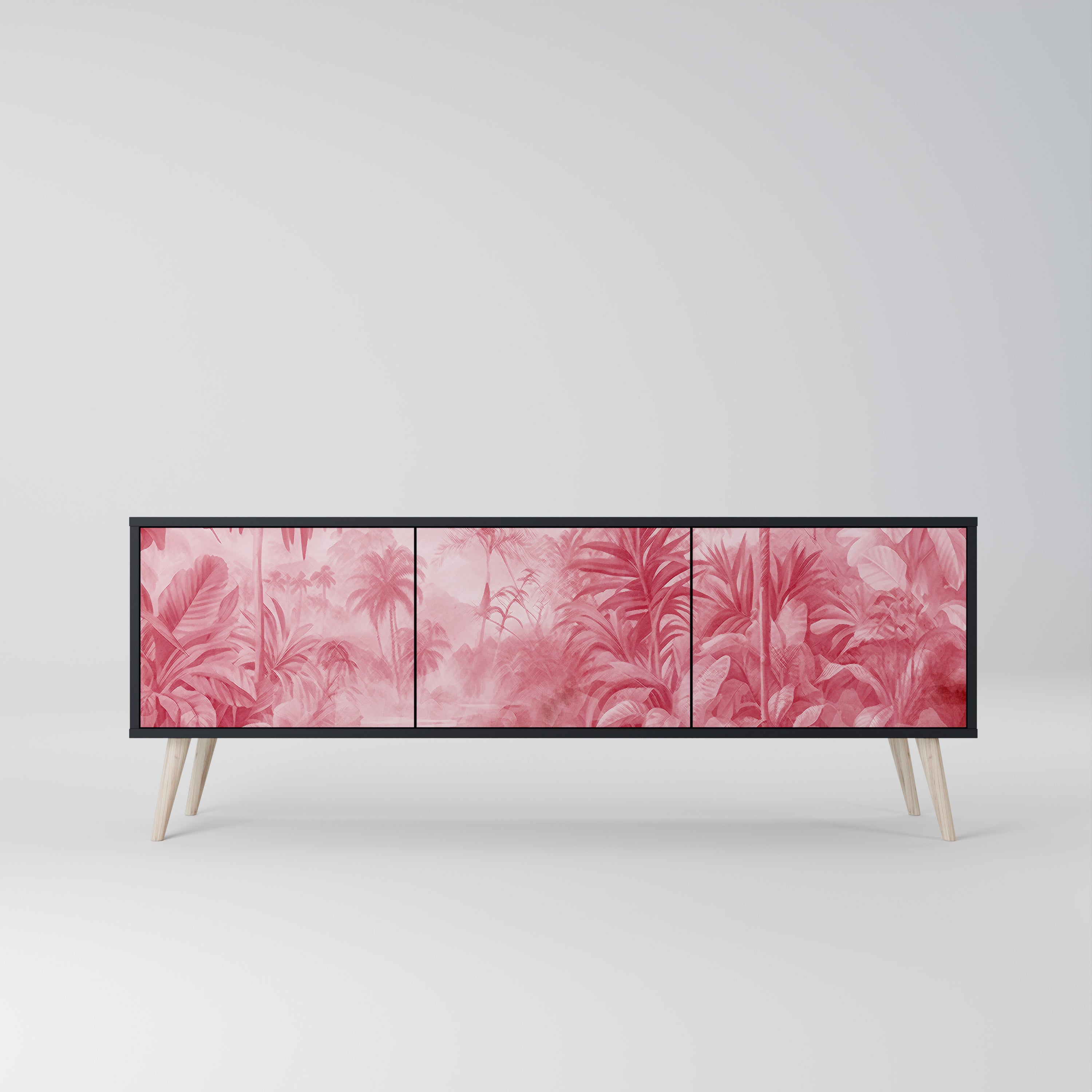 SWEET TROPICS Mueble de TV de 3 puertas con acabado negro