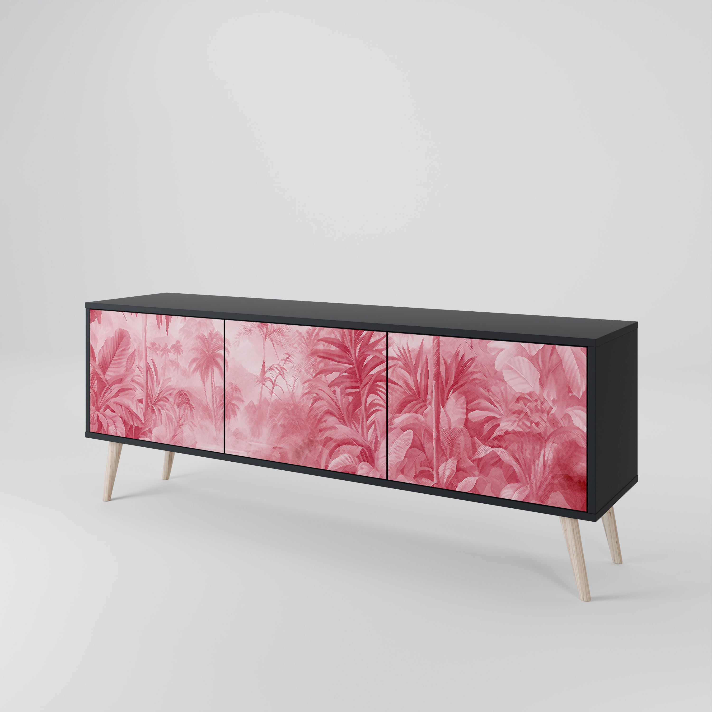 SWEET TROPICS Mueble de TV de 3 puertas con acabado negro