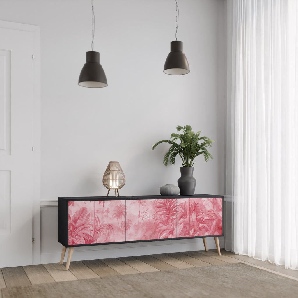 SWEET TROPICS Mueble de TV de 3 puertas con acabado negro