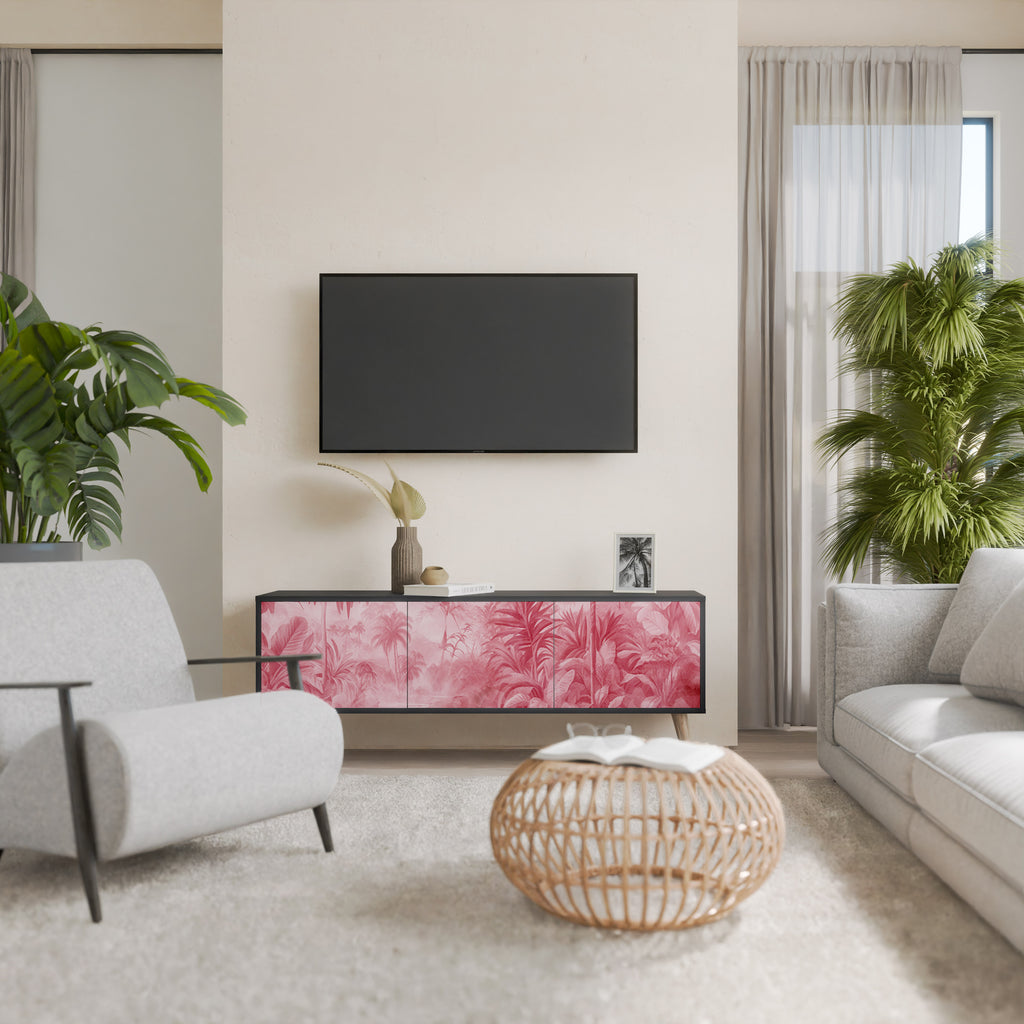 SWEET TROPICS Mueble de TV de 3 puertas con acabado negro