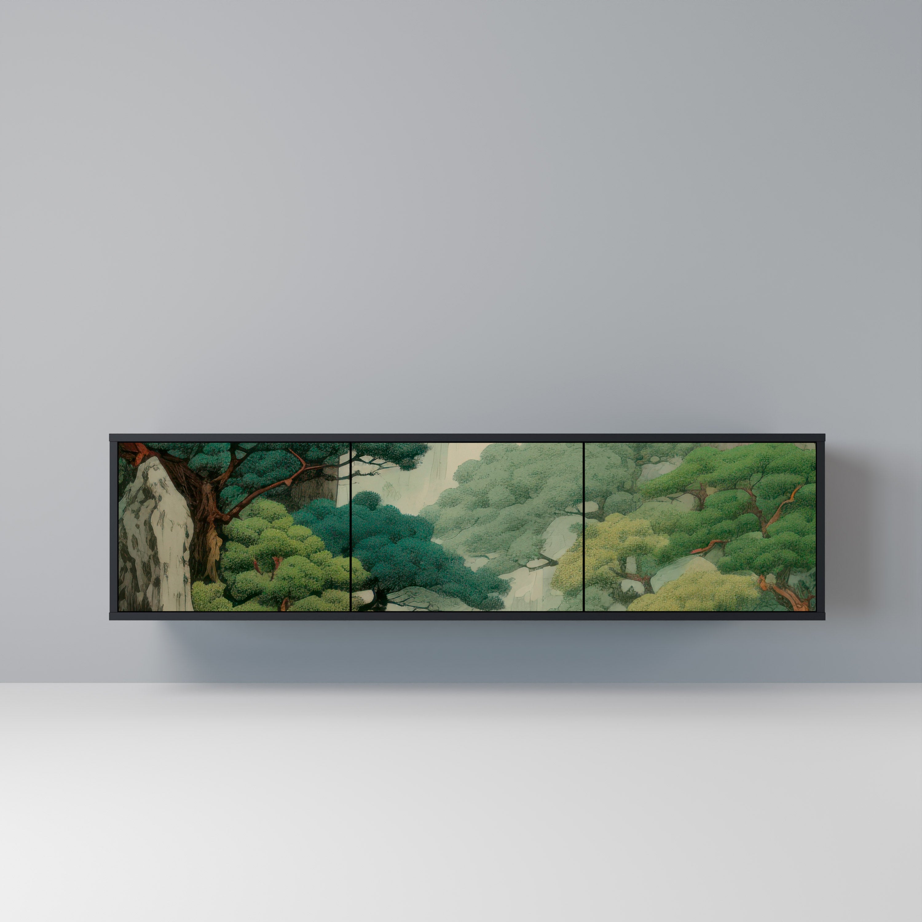 Mueble de TV de 3 puertas VERDURE ABYSS con acabado negro