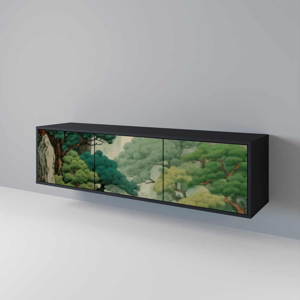 Mueble de TV de 3 puertas VERDURE ABYSS con acabado negro