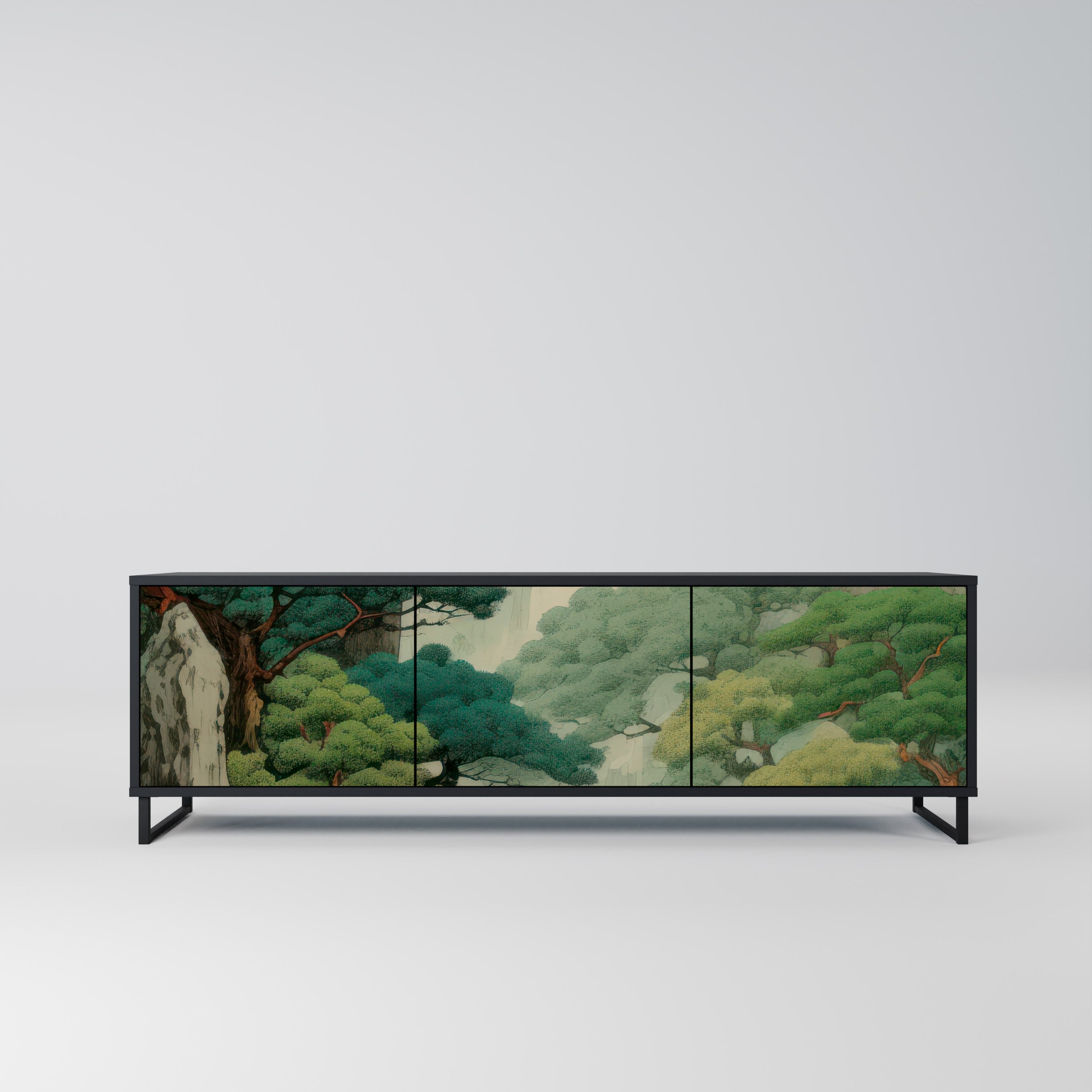 Mueble de TV de 3 puertas VERDURE ABYSS con acabado negro