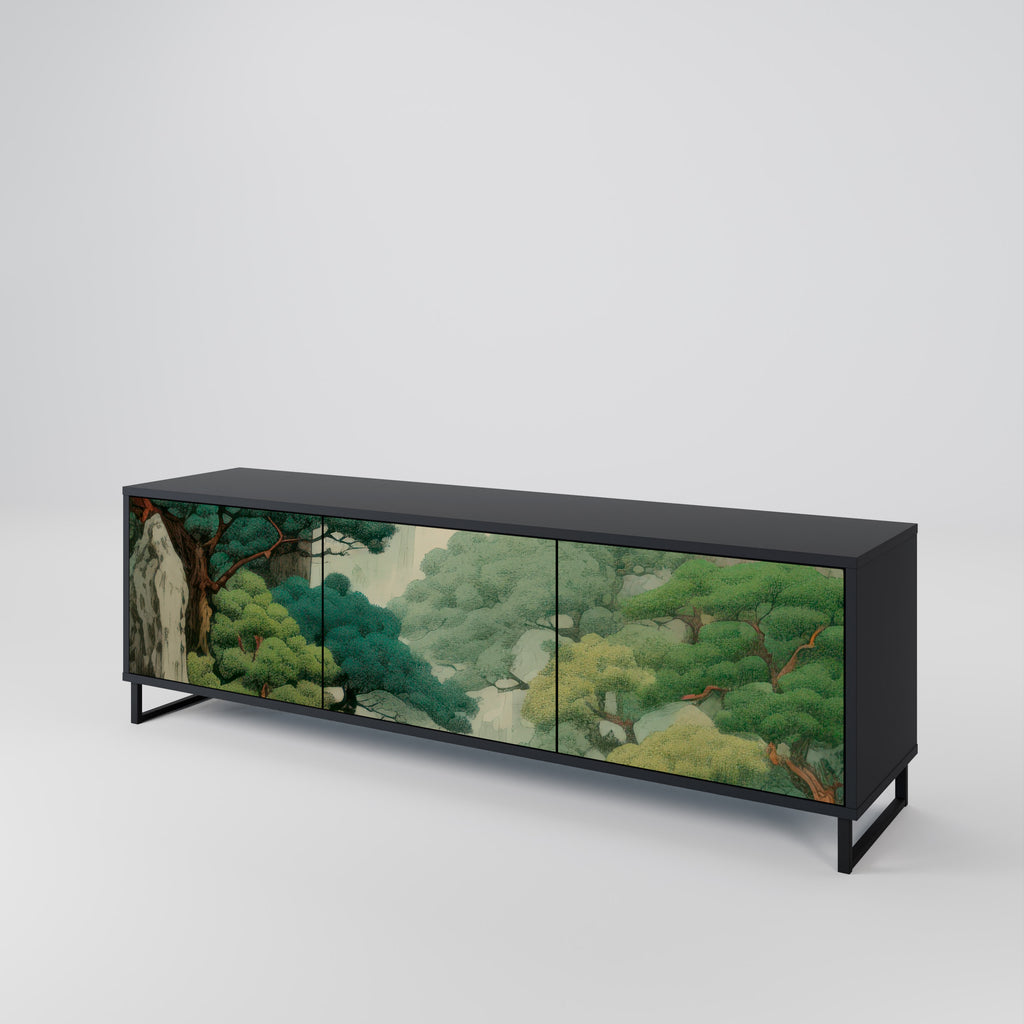 Mueble de TV de 3 puertas VERDURE ABYSS con acabado negro