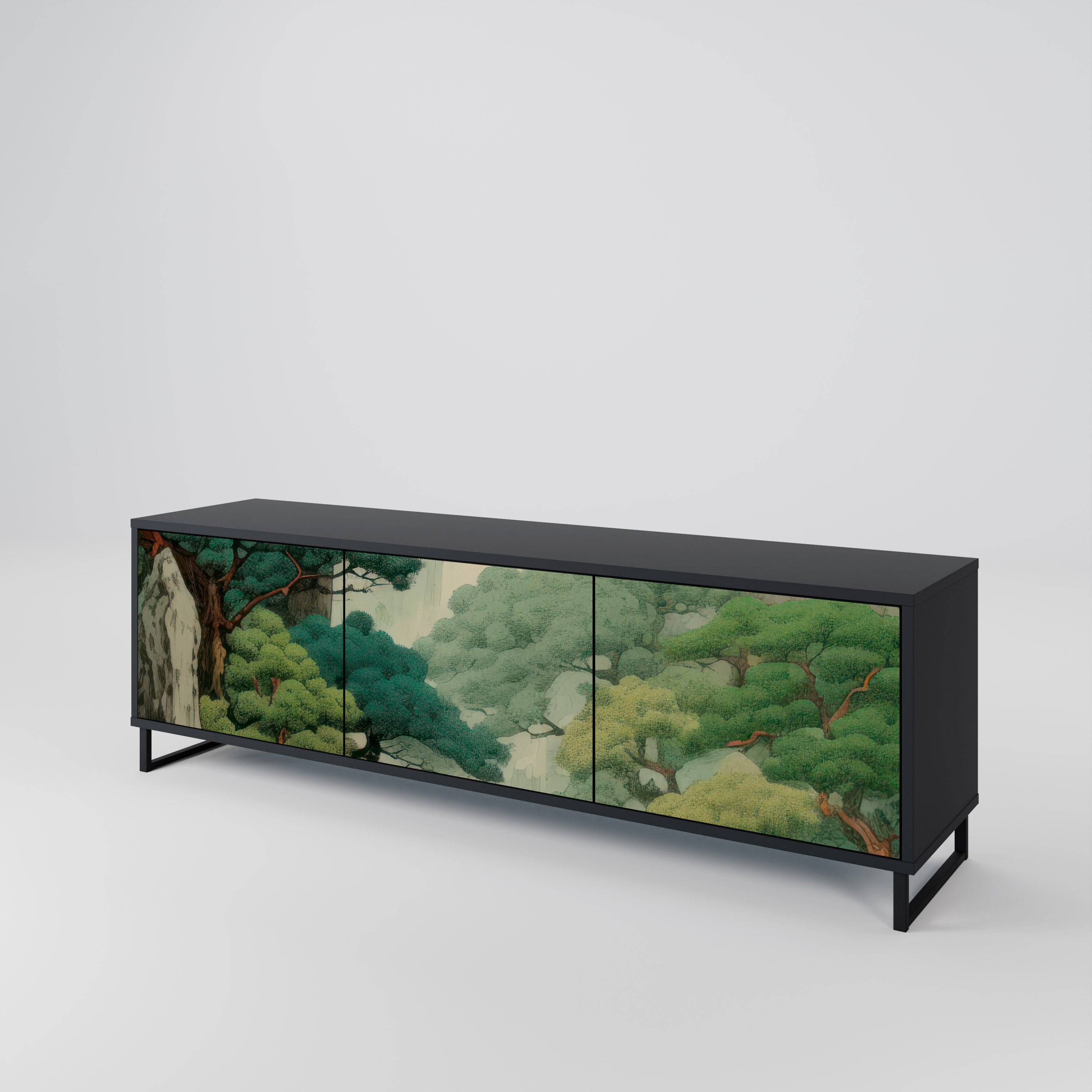 Mueble de TV de 3 puertas VERDURE ABYSS con acabado negro