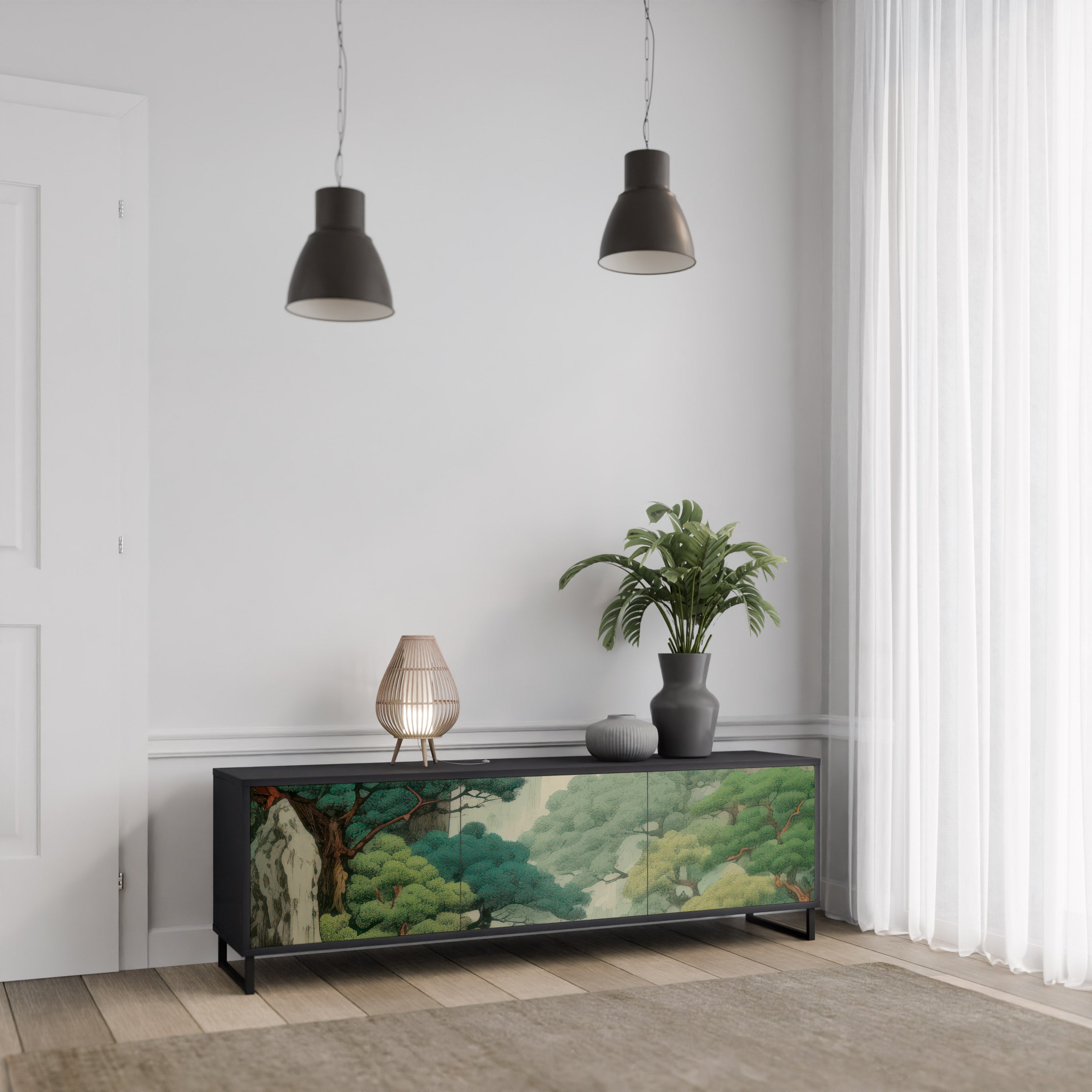 Mueble de TV de 3 puertas VERDURE ABYSS con acabado negro