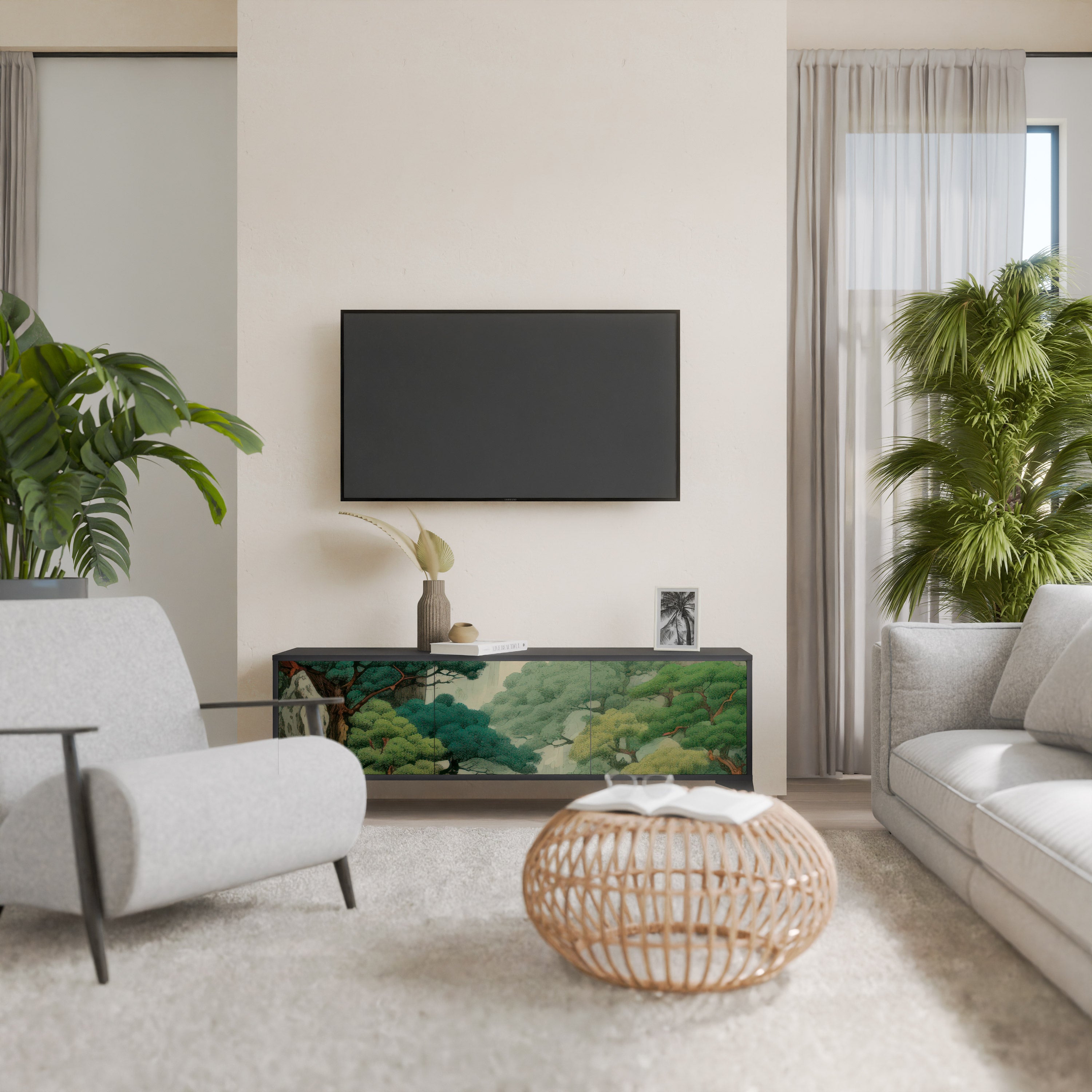 Mueble de TV de 3 puertas VERDURE ABYSS con acabado negro